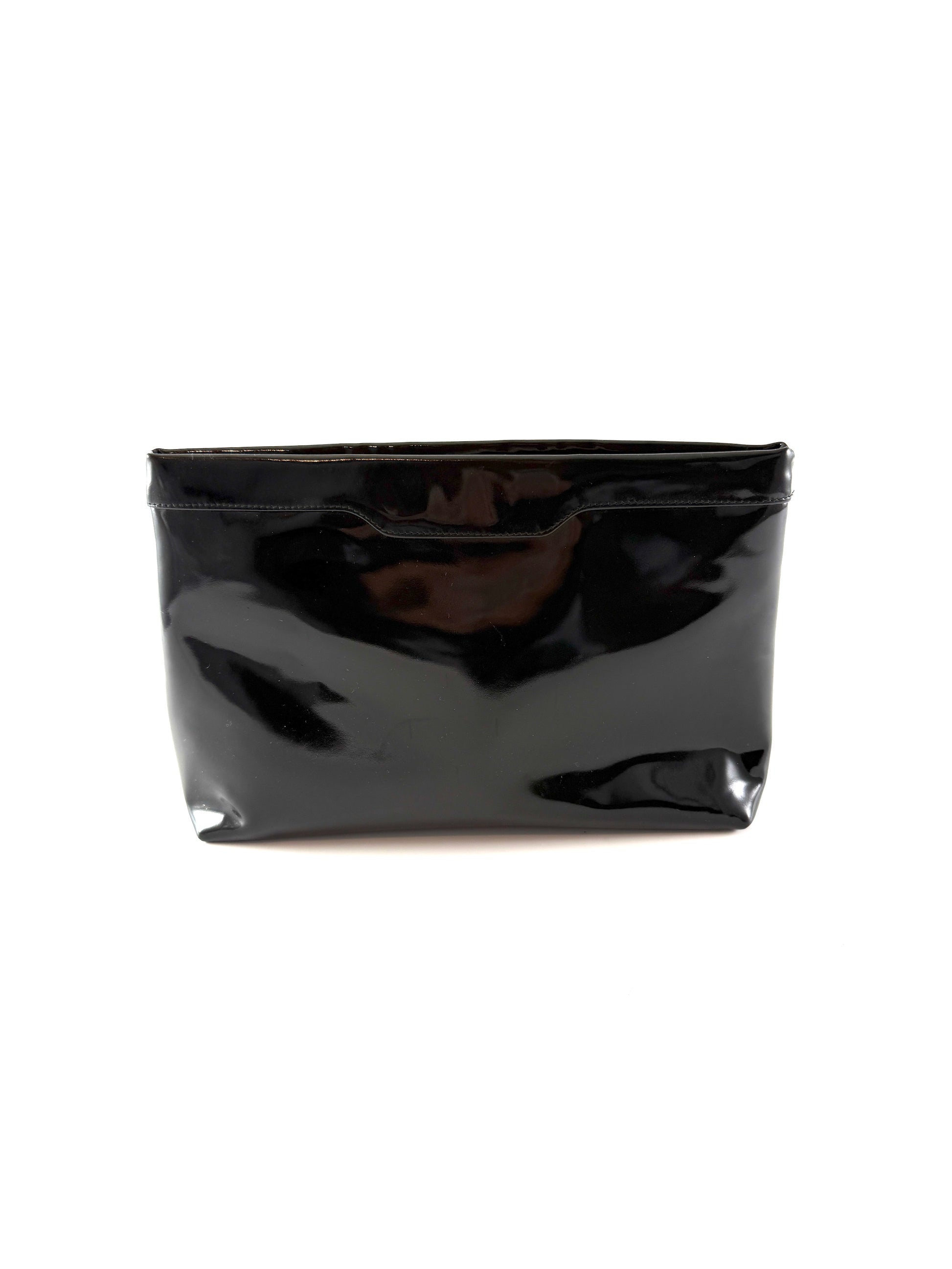 Vintage Salvatore Ferragamo Black Patent Leather Crossbody Clutch Bag 