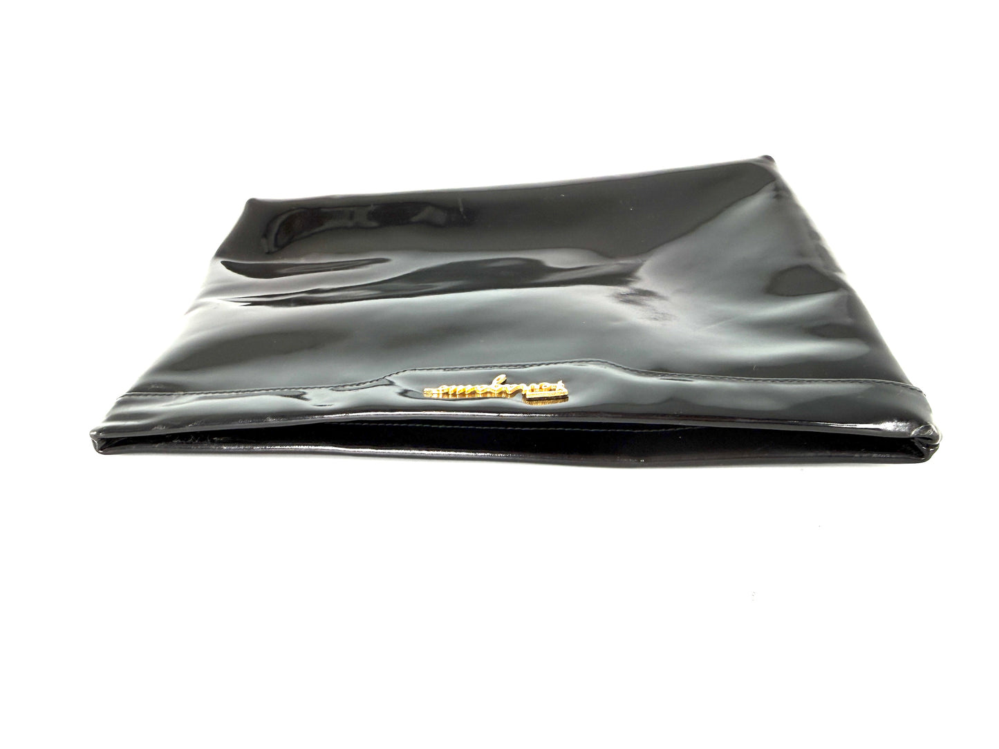 Vintage Salvatore Ferragamo Black Patent Leather Crossbody Clutch Bag