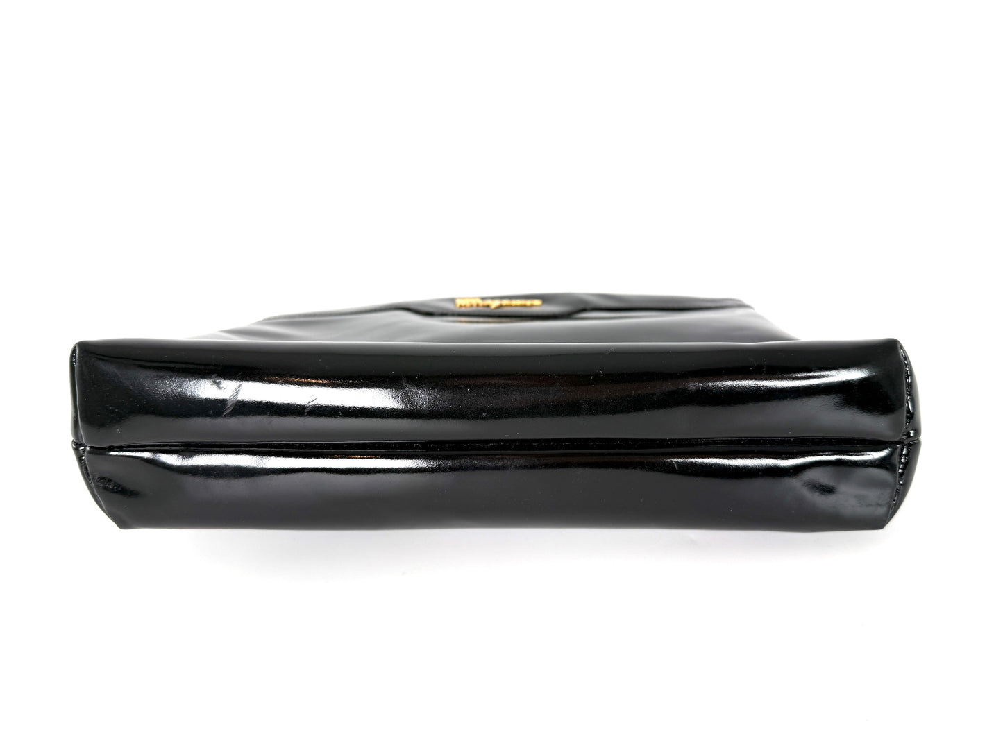 Vintage Salvatore Ferragamo Black Patent Leather Crossbody Clutch Bag