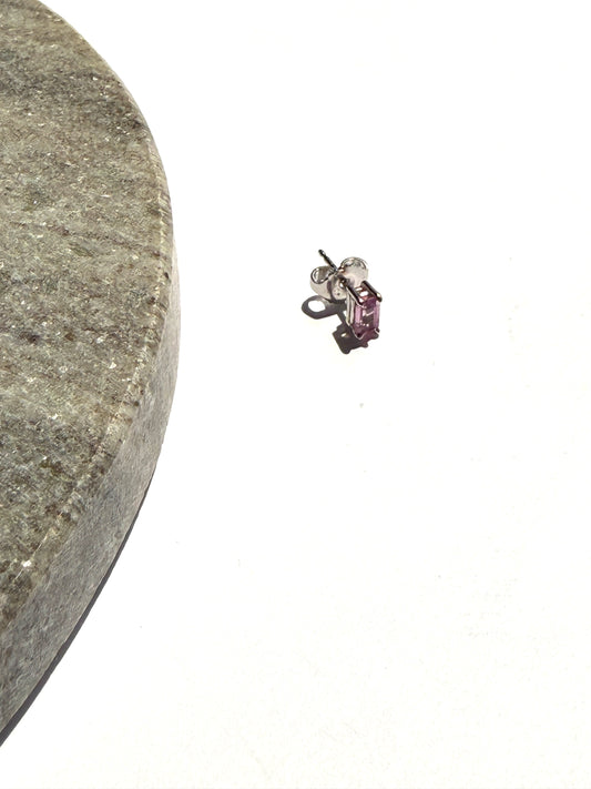 Mimi So White Gold Emerald Cut Pink Sapphire Single Stud Earring