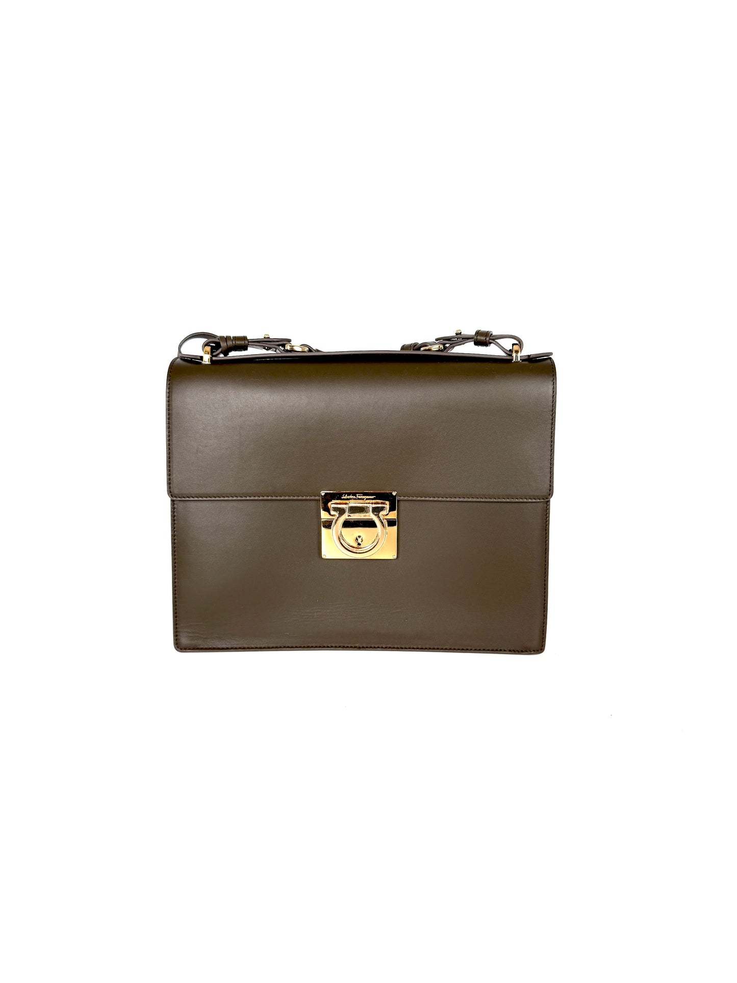 Salvatore Ferragamo Marisol Gancio Forest Green Crossbody Top Handle Bag New