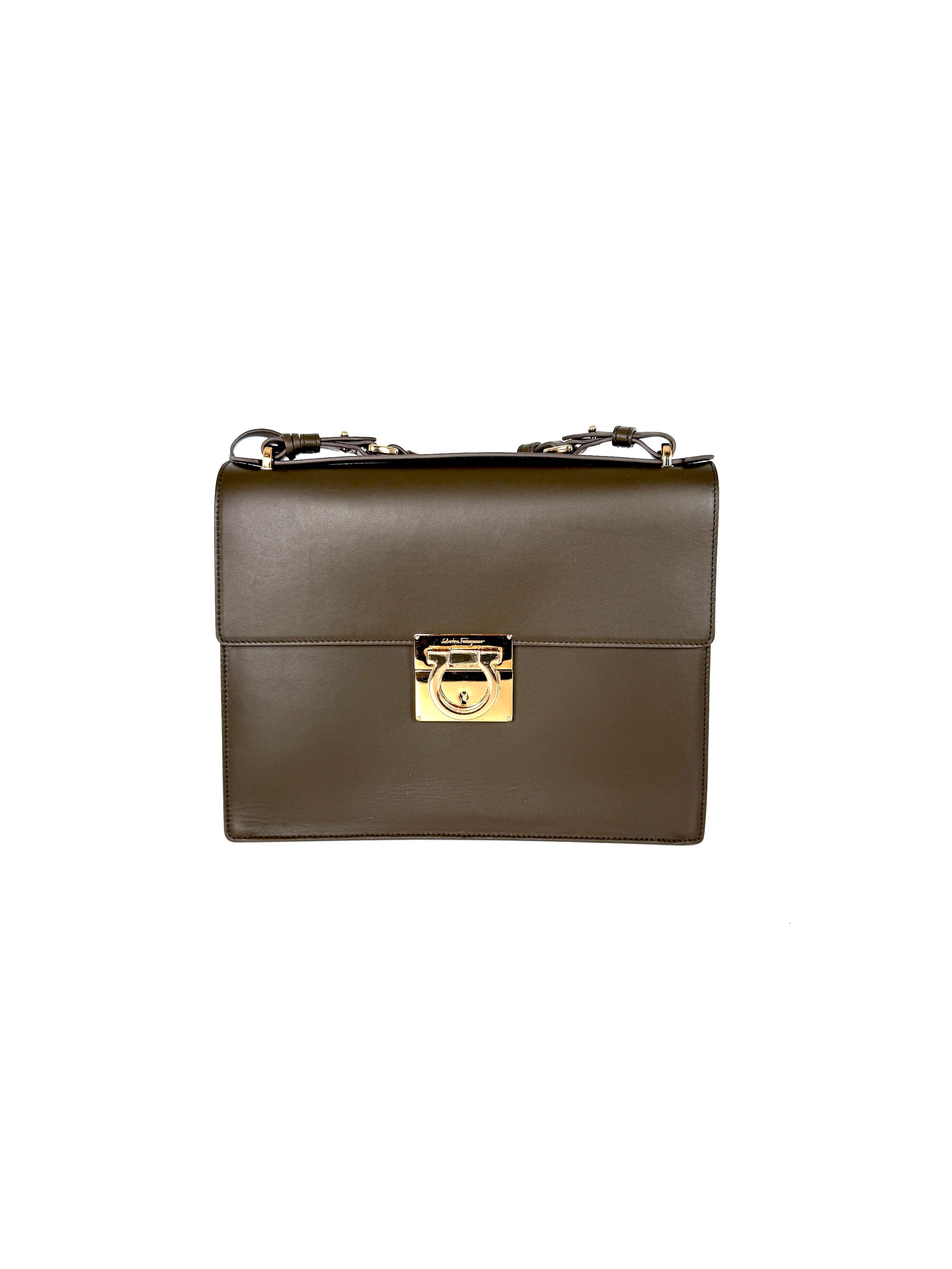 Salvatore Ferragamo Marisol Gancio Forest Green Crossbody Top Handle Bag New