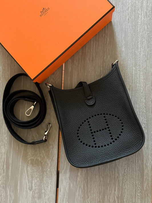 HERMES Mini Evelyne TPM 16 Black Leather Crossbody Bag 