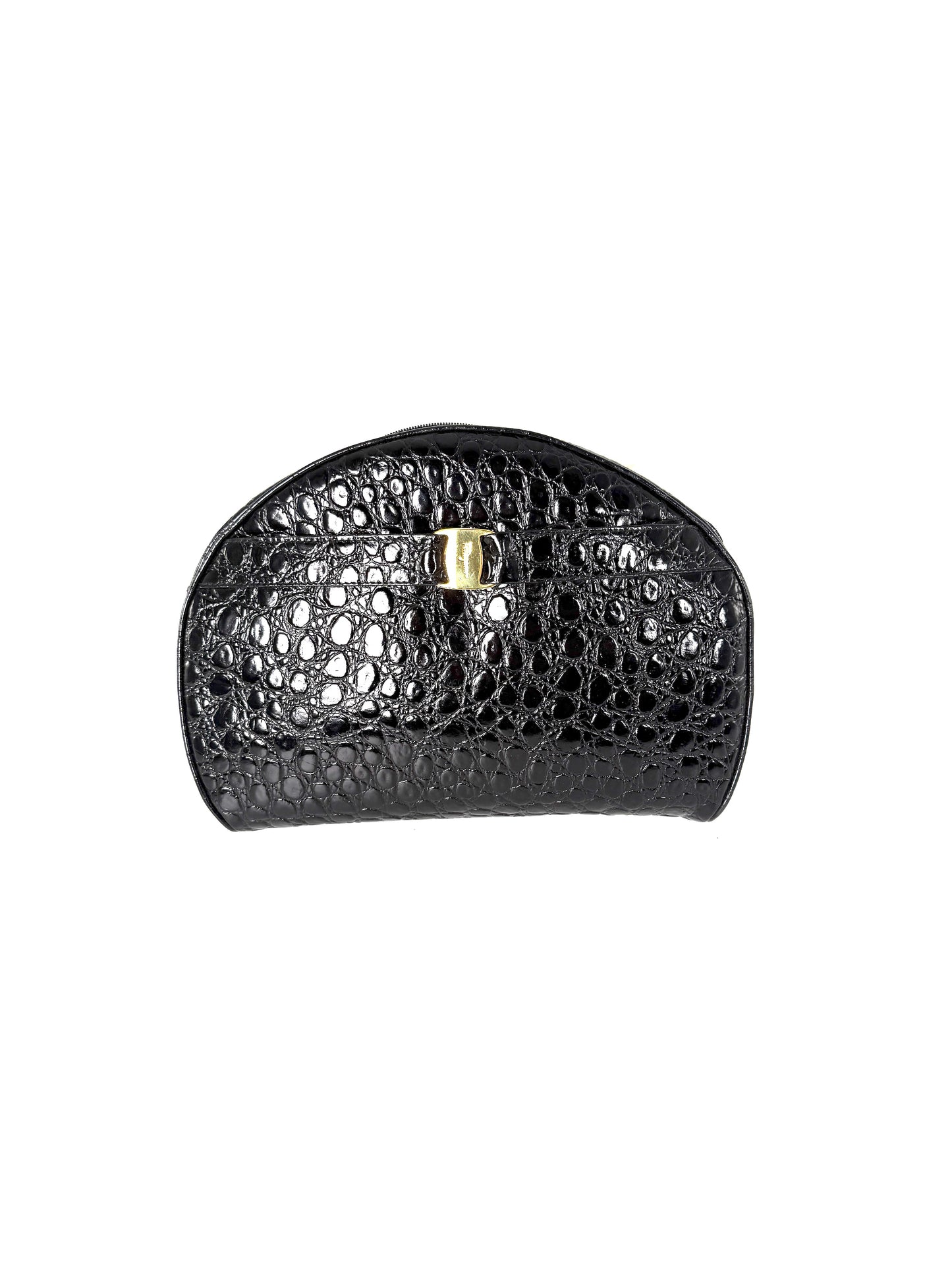 Salvatore Ferragamo Vara Black Croc Embossed Leather Crossbody Bag