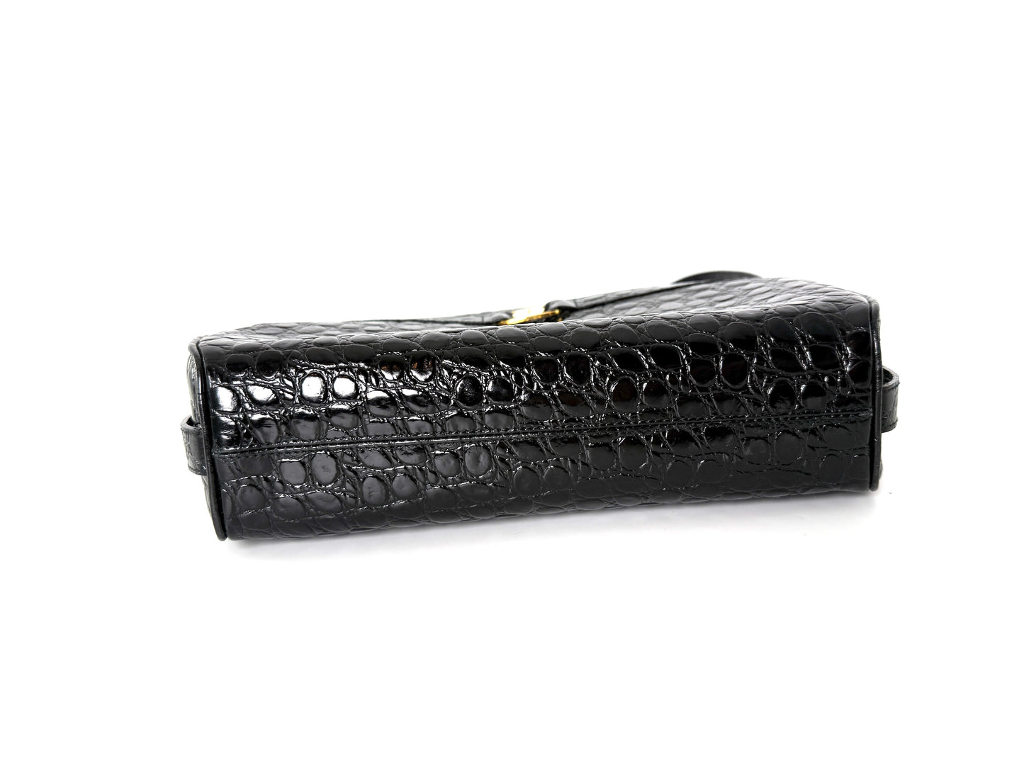 Salvatore Ferragamo Vara Black Croc Embossed Leather Crossbody Bag