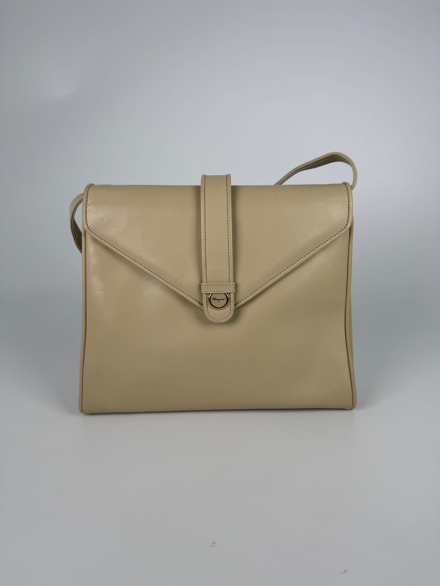 Vintage Salvatore Ferragamo Cream Leather Crossbody Flap Bag