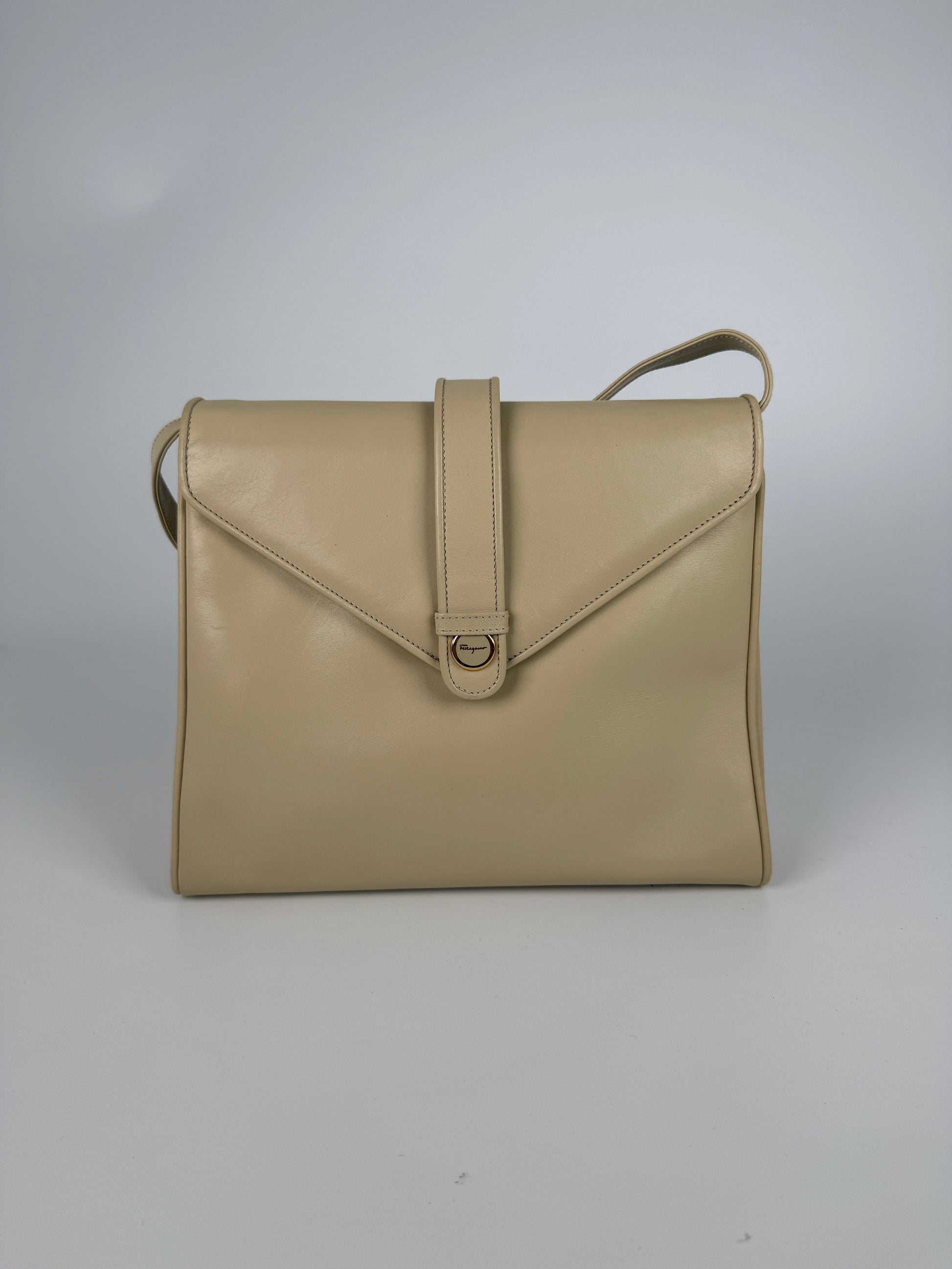 Vintage Salvatore Ferragamo Cream Leather Crossbody Flap Bag