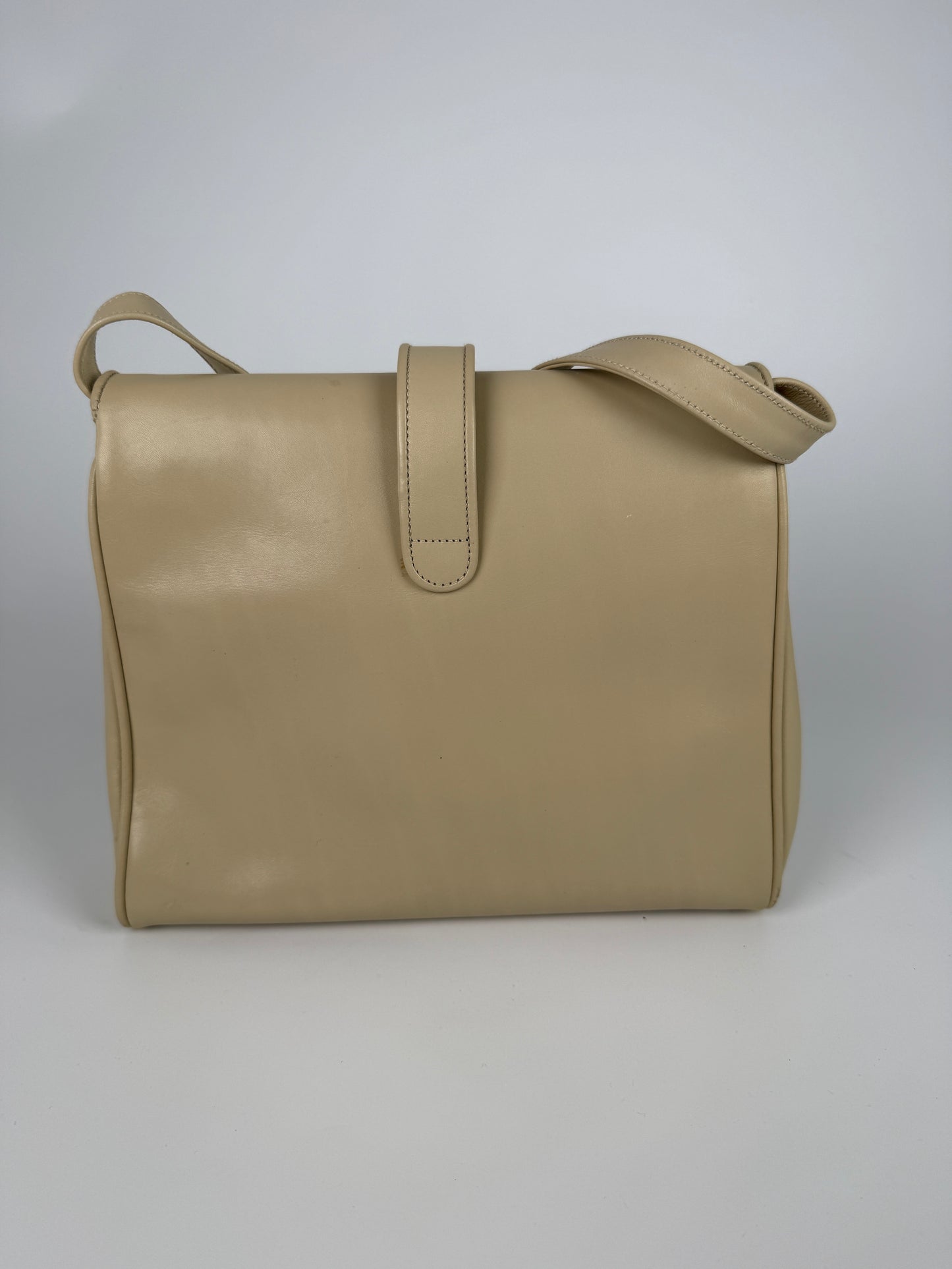 Vintage Salvatore Ferragamo Cream Leather Crossbody Flap Bag