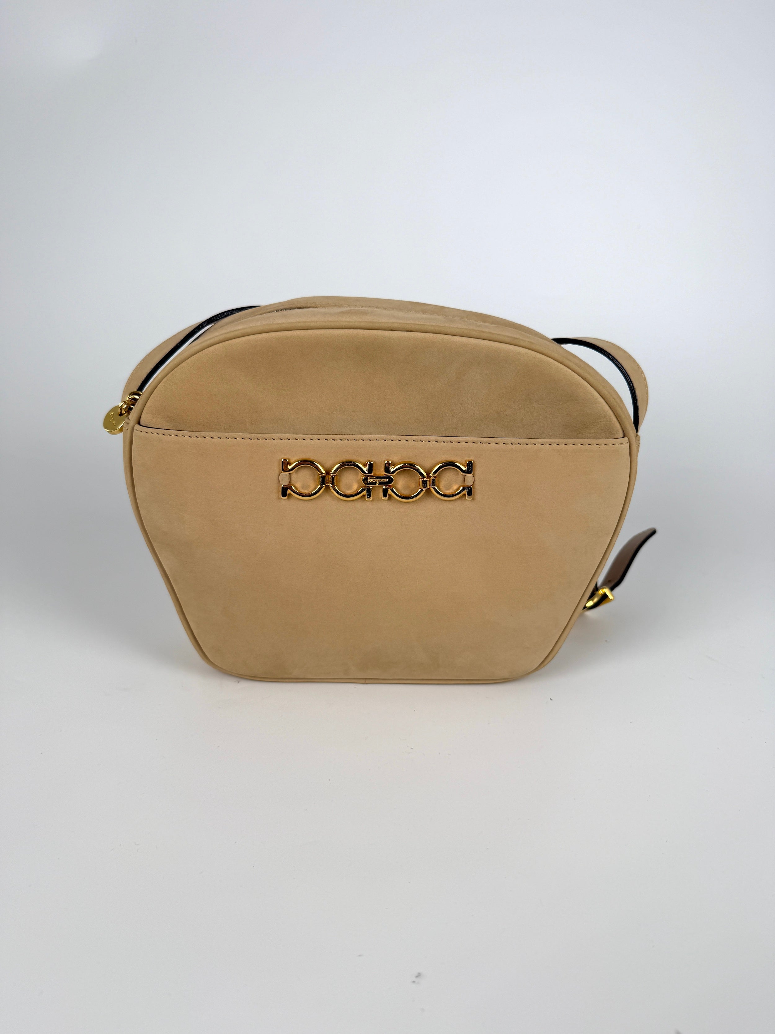 Vintage Salvatore Ferragamo Gancini Light Beige Suede Crossbody