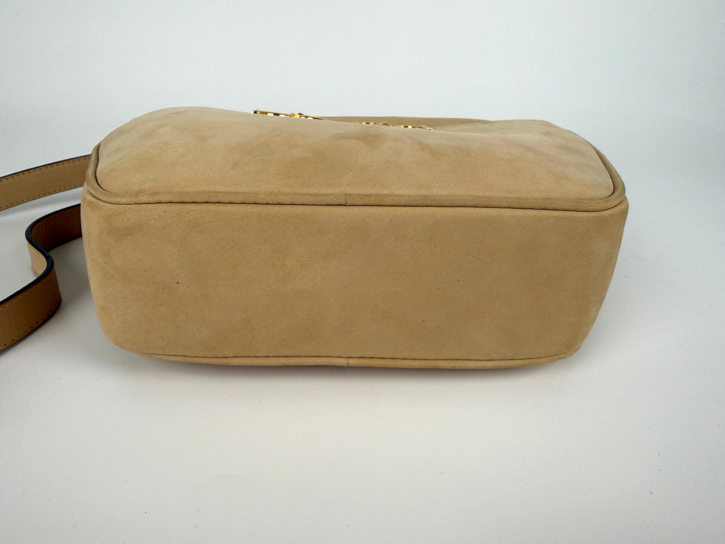 Vintage Salvatore Ferragamo Gancini Light Beige Suede Crossbody Bag