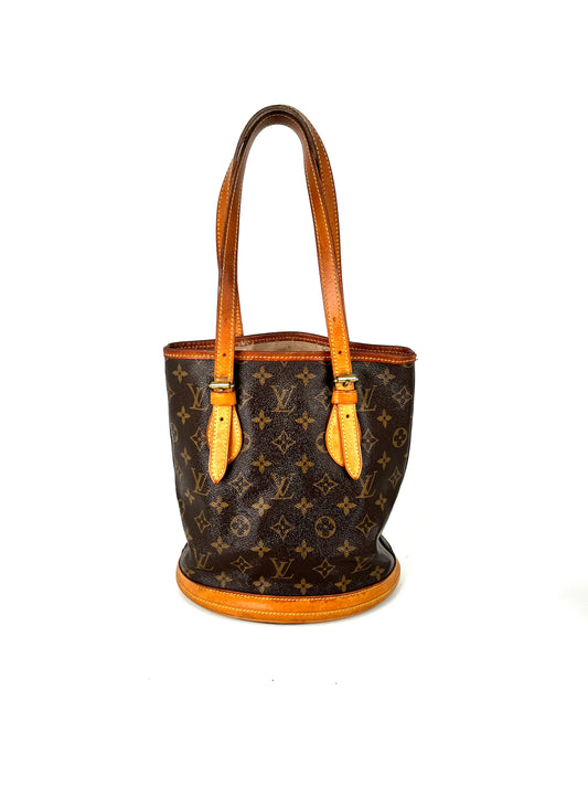  Vintage Louis Vuitton Petit Bucket Monogram Brown Tote Bag 