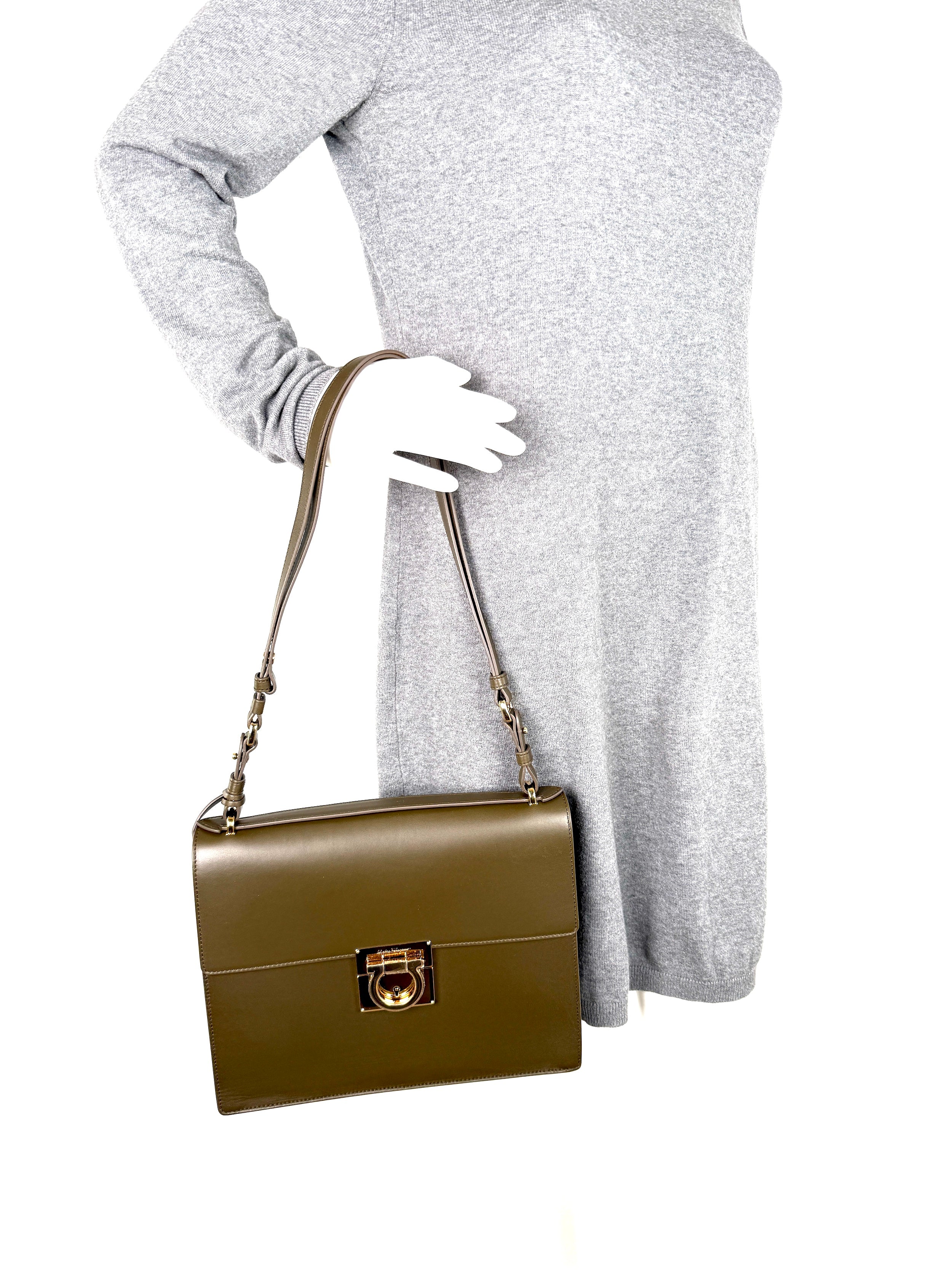 Salvatore Ferragamo Marisol Gancio Forest Green Crossbody Top