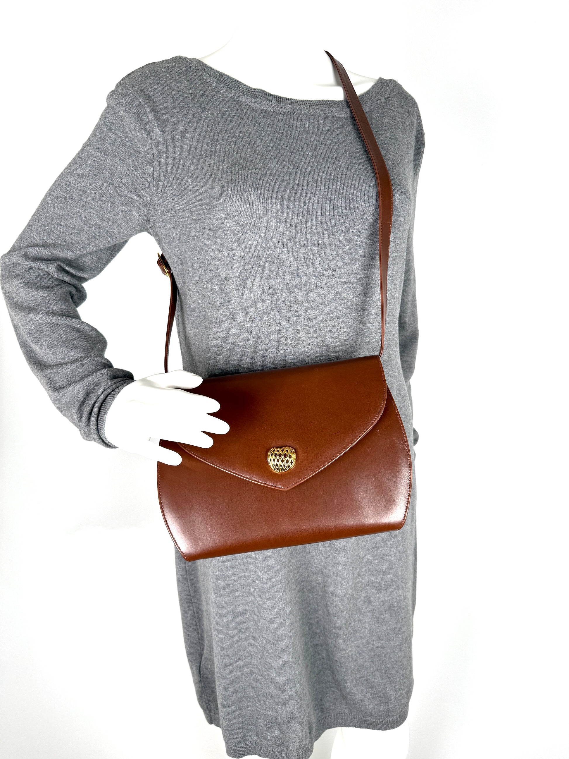 Vintage Salvatore Ferragamo Brown Leather Crossbody Bag