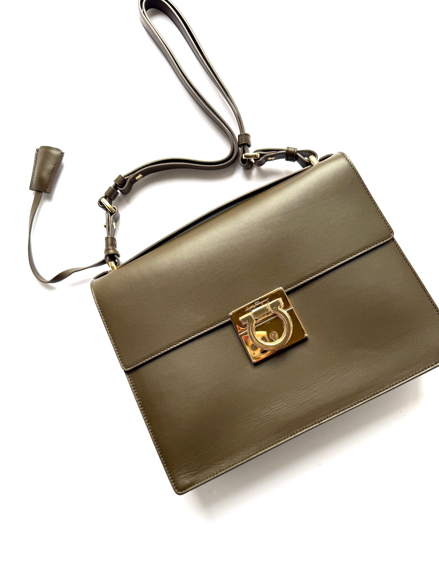 Salvatore Ferragamo Marisol Gancio Forest Green Crossbody Top Handle Bag New