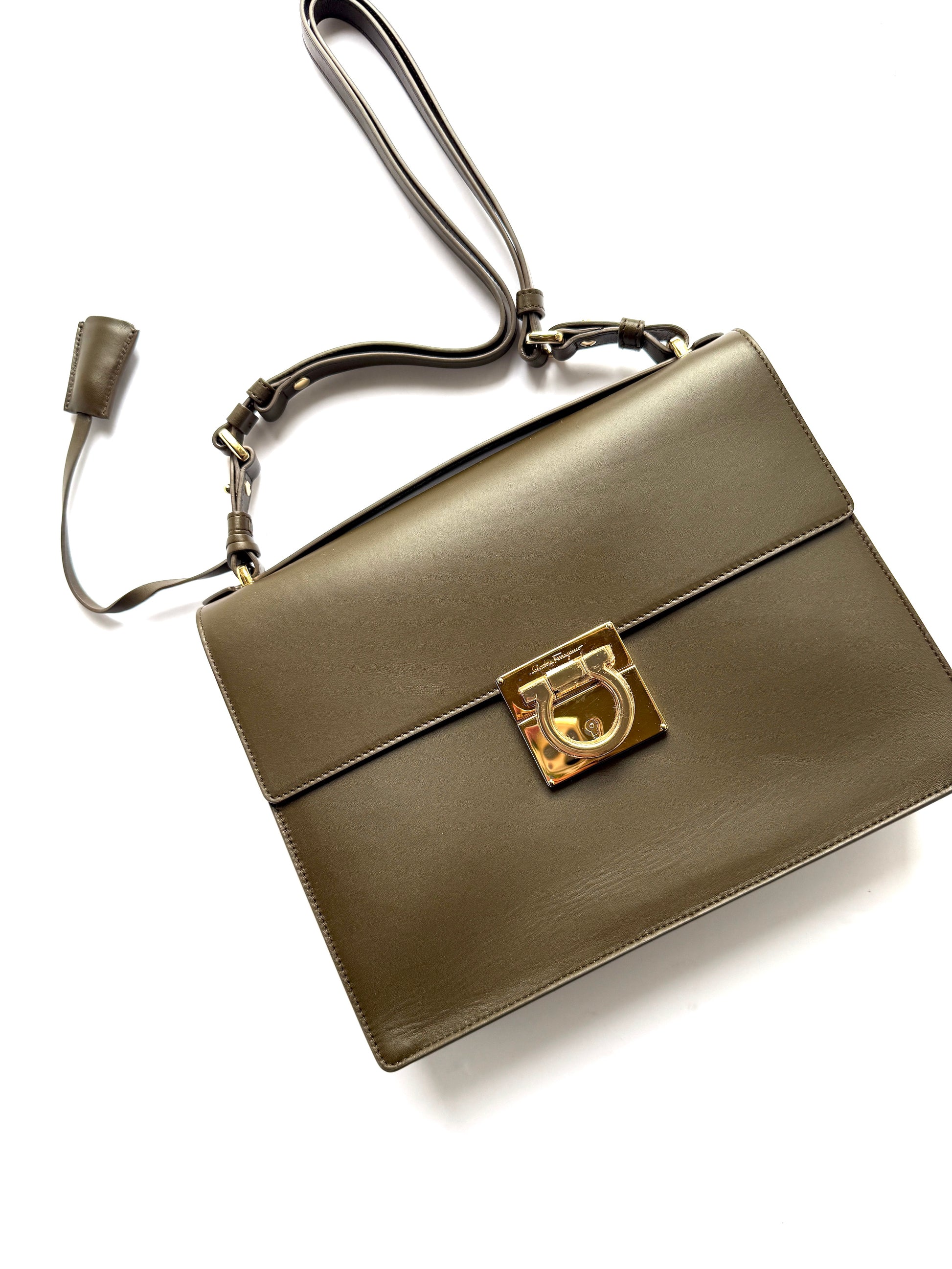Salvatore Ferragamo Marisol Gancio Forest Green Crossbody Top Handle Bag New