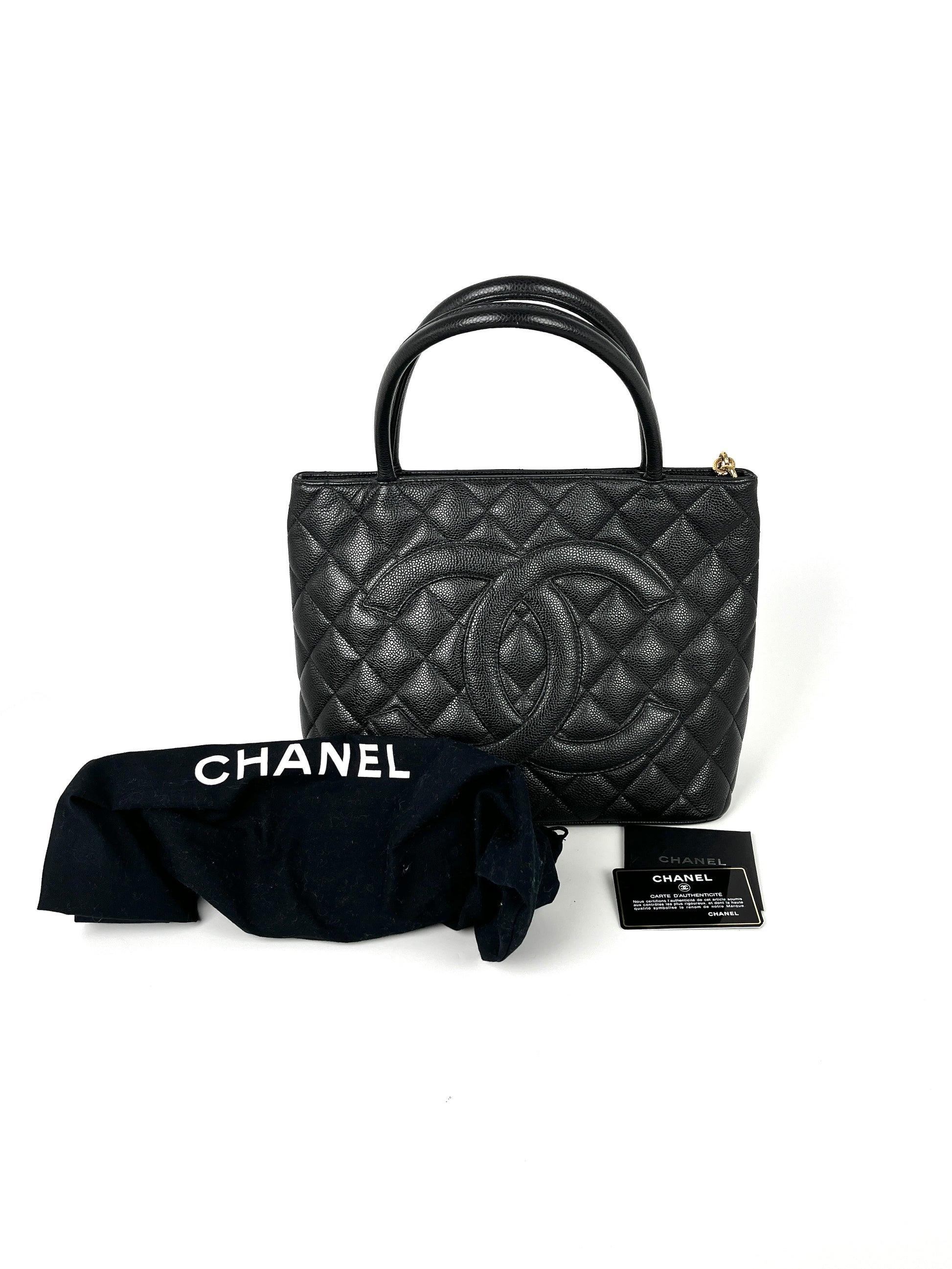 Vintage CHANEL Medallion Timeless Black Quilted Caviar Tote Bag 