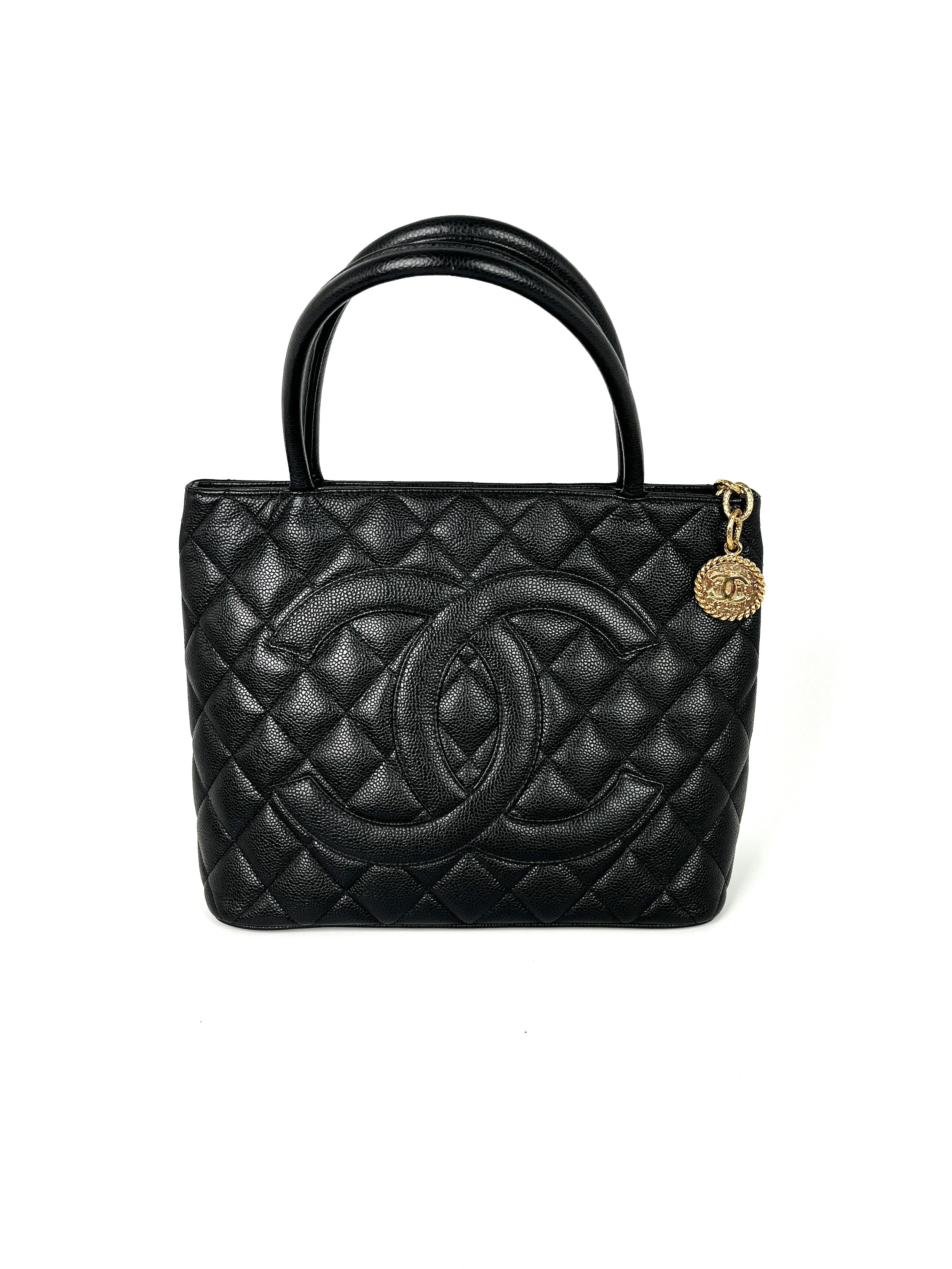 Vintage CHANEL Medallion Timeless Black Quilted Caviar Tote Bag Fashion Reloved