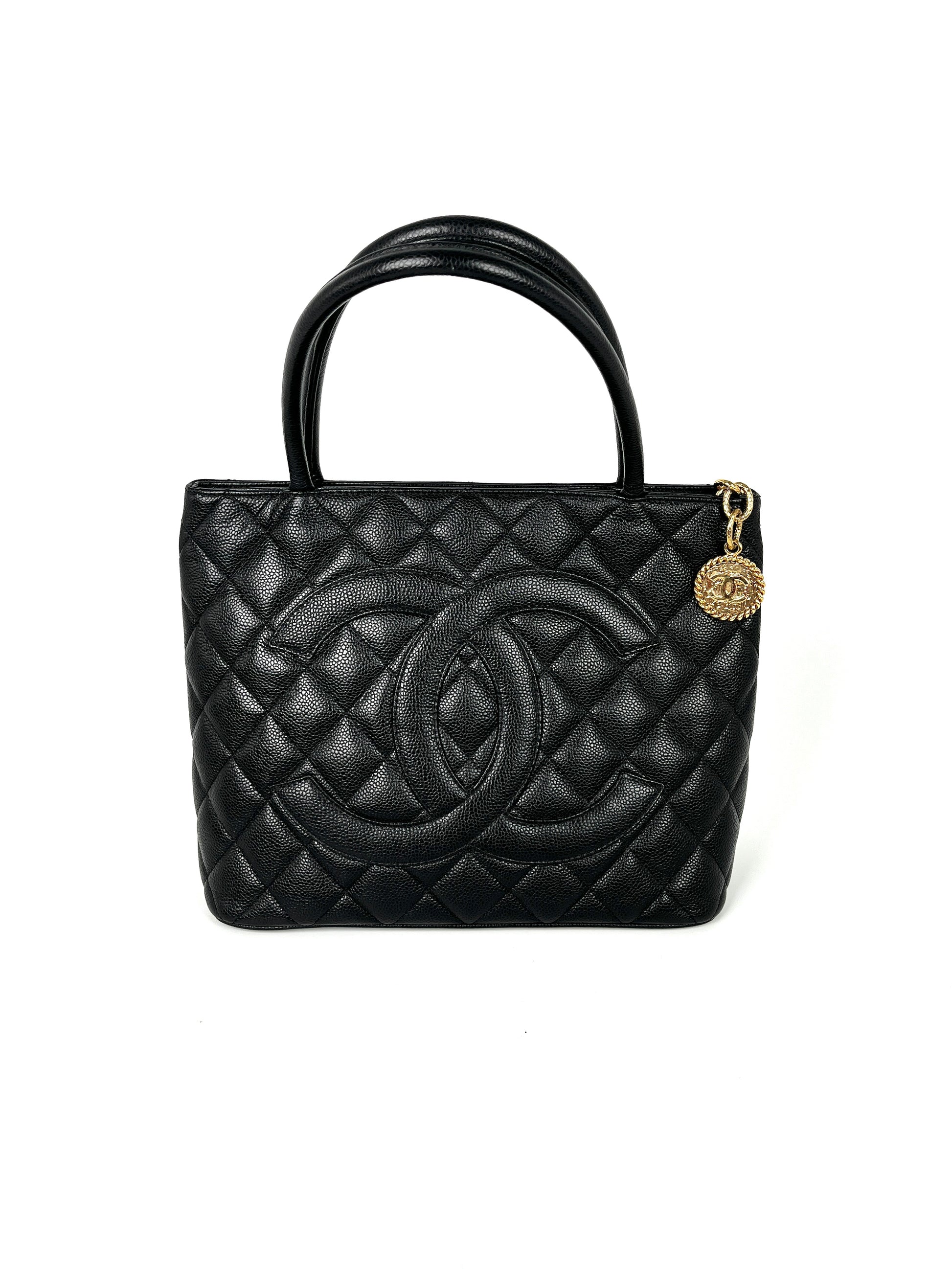 Vintage CHANEL Medallion Timeless Black Quilted Caviar Tote Bag 