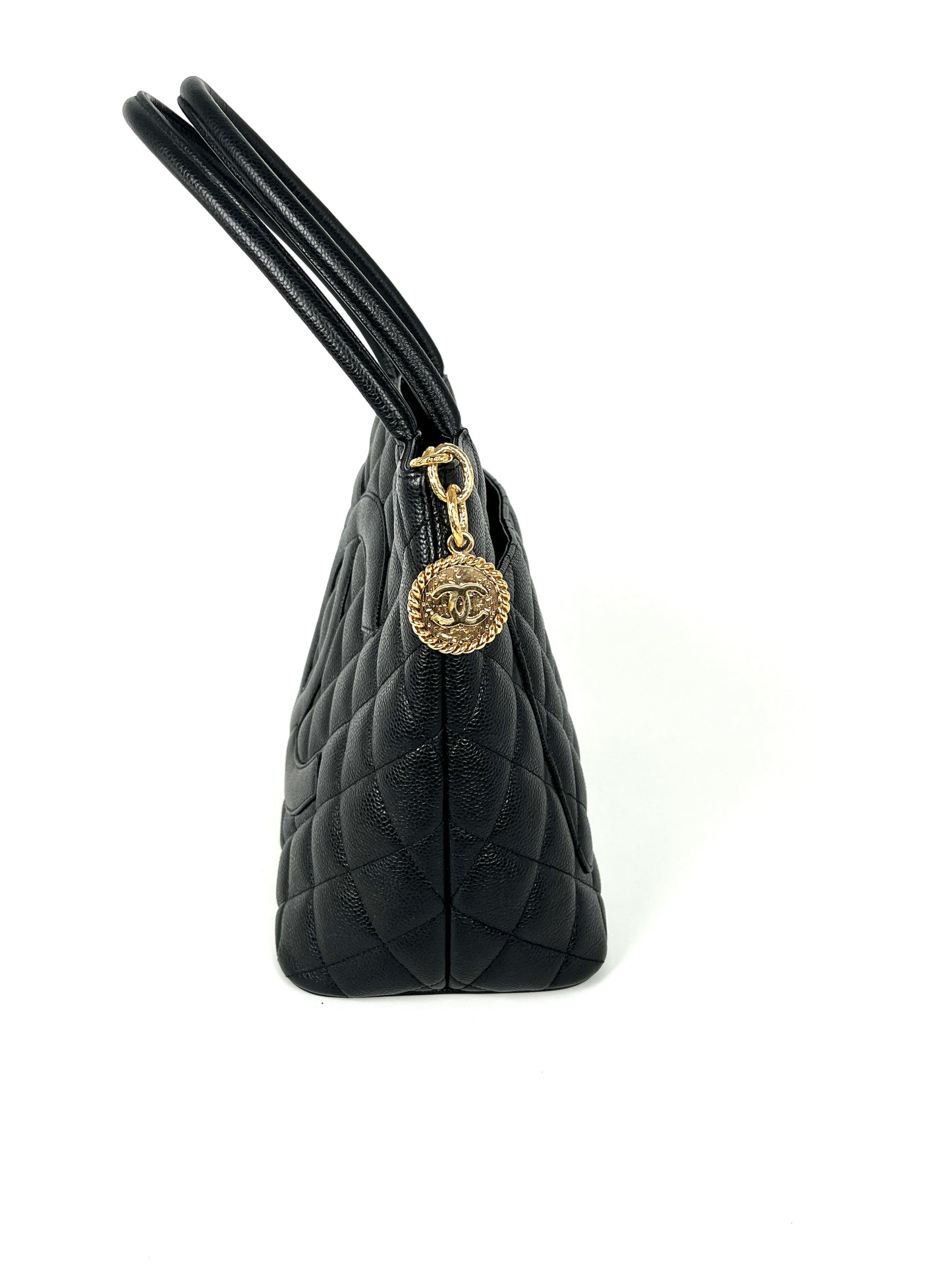 Vintage CHANEL Medallion Timeless Black Quilted Caviar Tote Bag