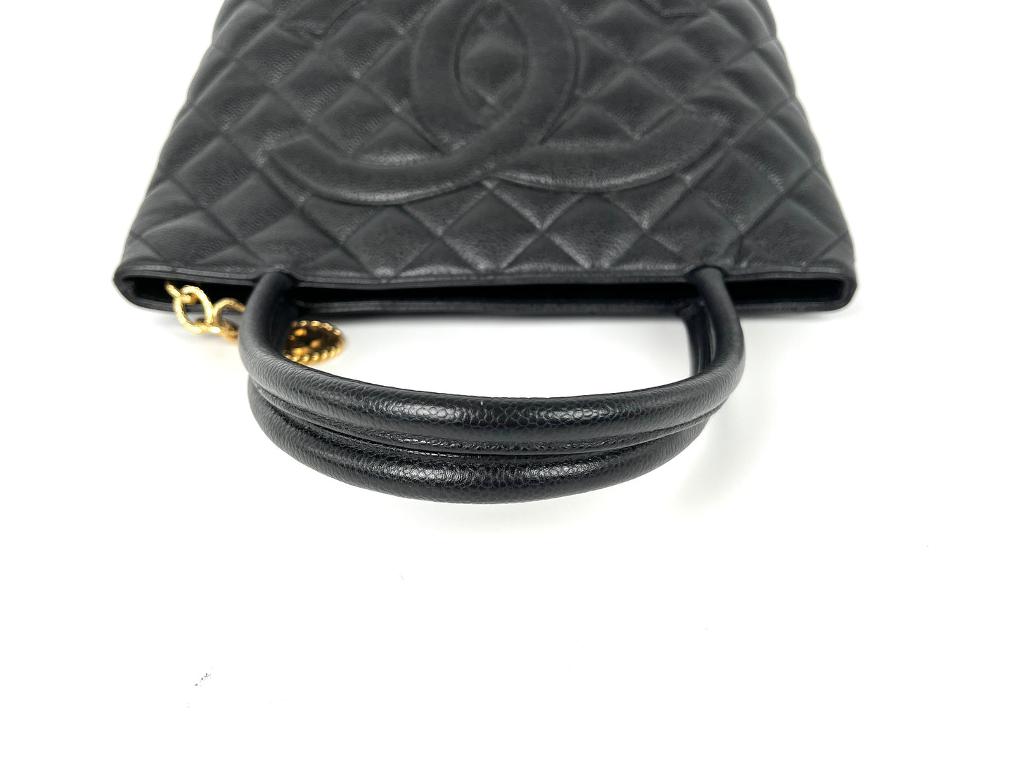 Vintage CHANEL Medallion Timeless Black Quilted Caviar Tote Bag