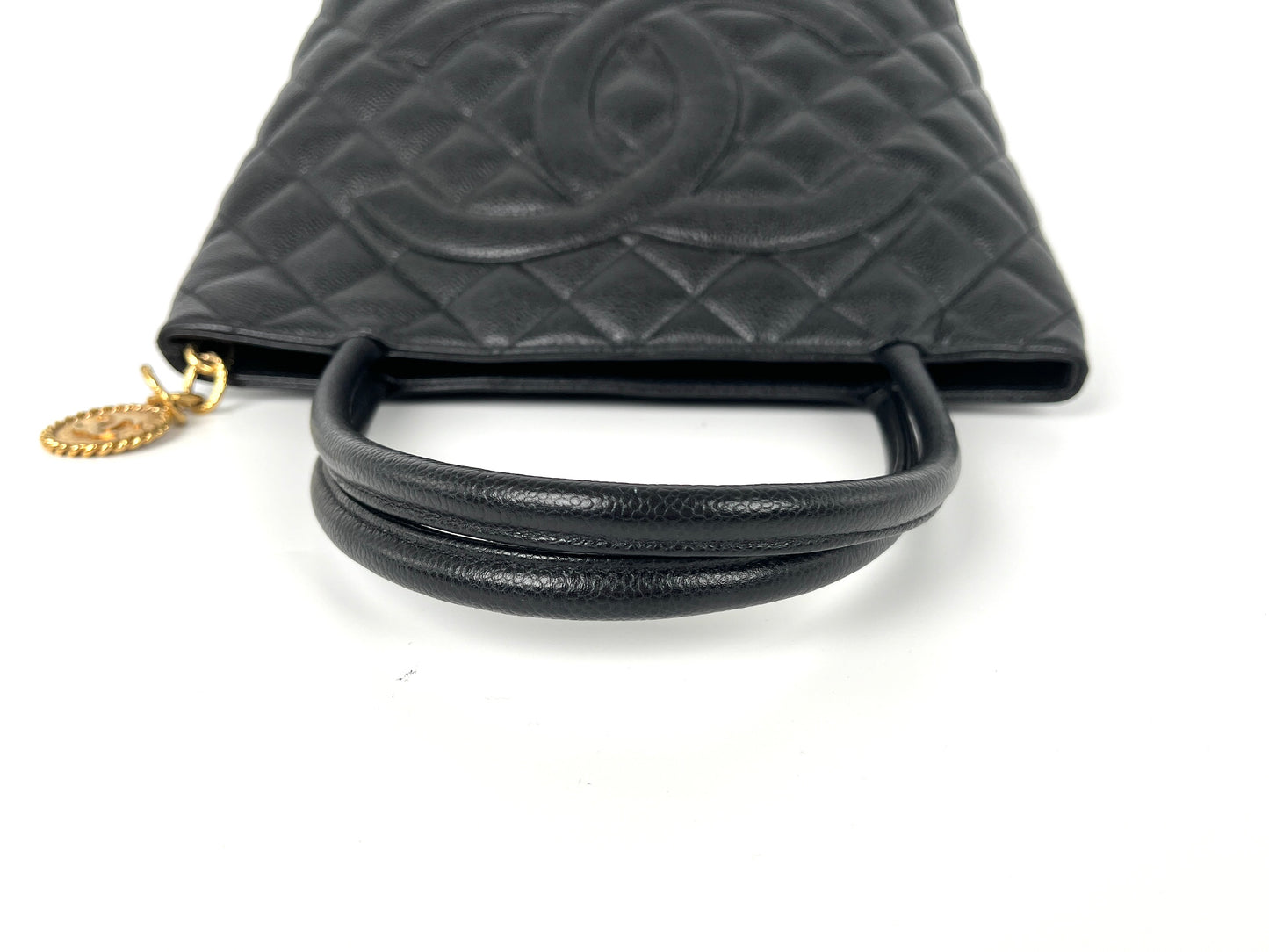 Vintage CHANEL Medallion Timeless Black Quilted Caviar Tote Bag