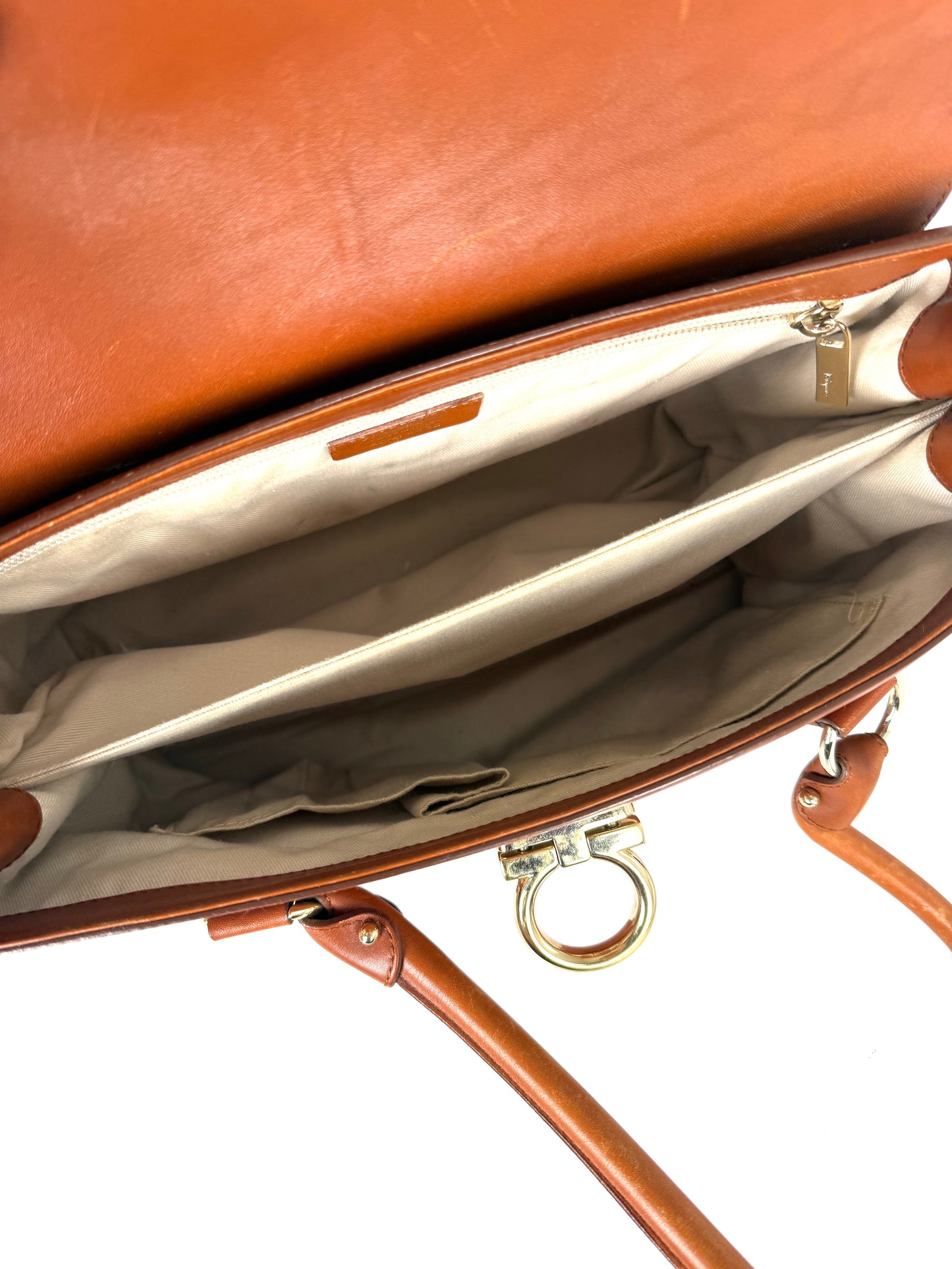 Salvatore Ferragamo Gancini Brown Leather Tote Shoulder Bag