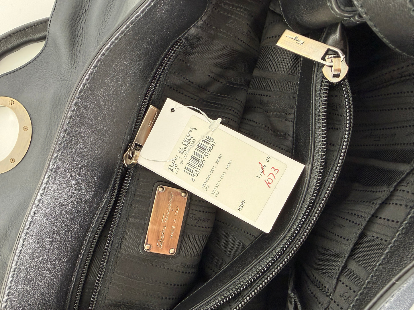 Salvatore Ferragamo Gancini Black Whipstitch Leather Top Handle Crossbody Tote Bag