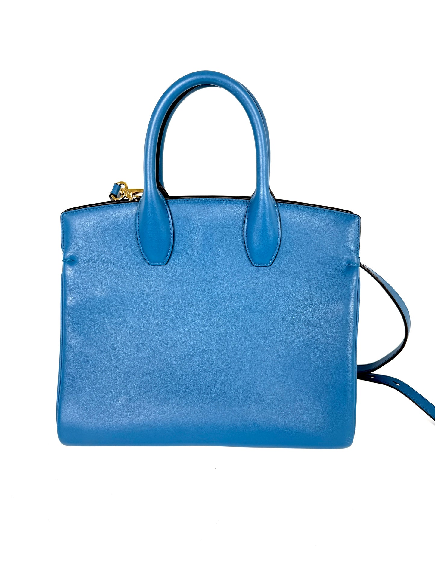 Salvatore Ferragamo Studio Gancini Blue Leather Top Handle Crossbody Tote Bag