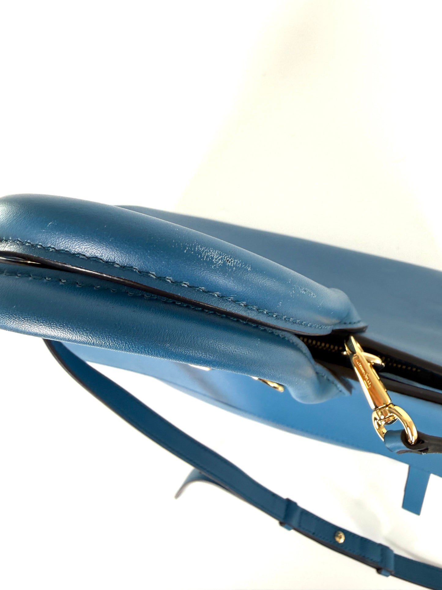 Salvatore Ferragamo Studio Gancini Blue Leather Top Handle Crossbody Tote Bag