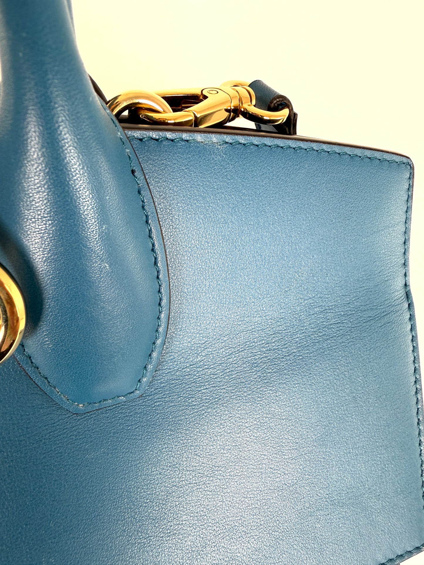 Salvatore Ferragamo Studio Gancini Blue Leather Top Handle Crossbody Tote Bag