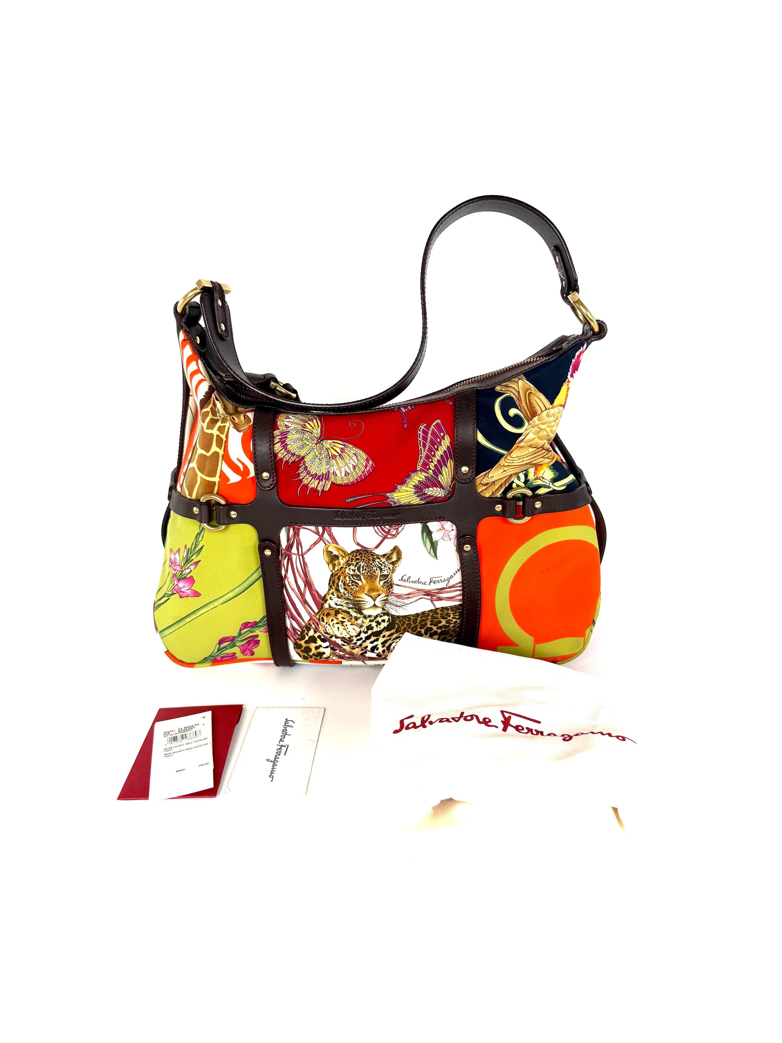 Salvatore Ferragamo Fiera Leopard Fabric Multicolor Print Shoulder