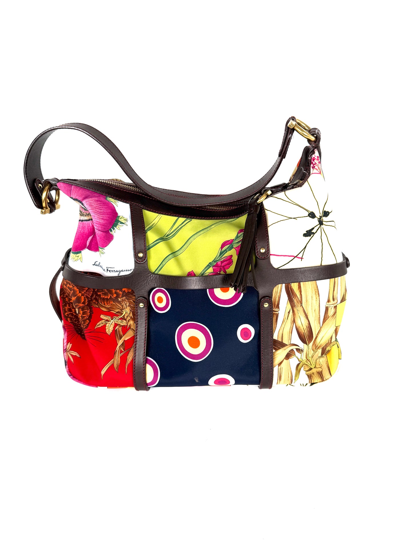 Salvatore Ferragamo Fiera Leopard Fabric Multicolor Print Shoulder Bag