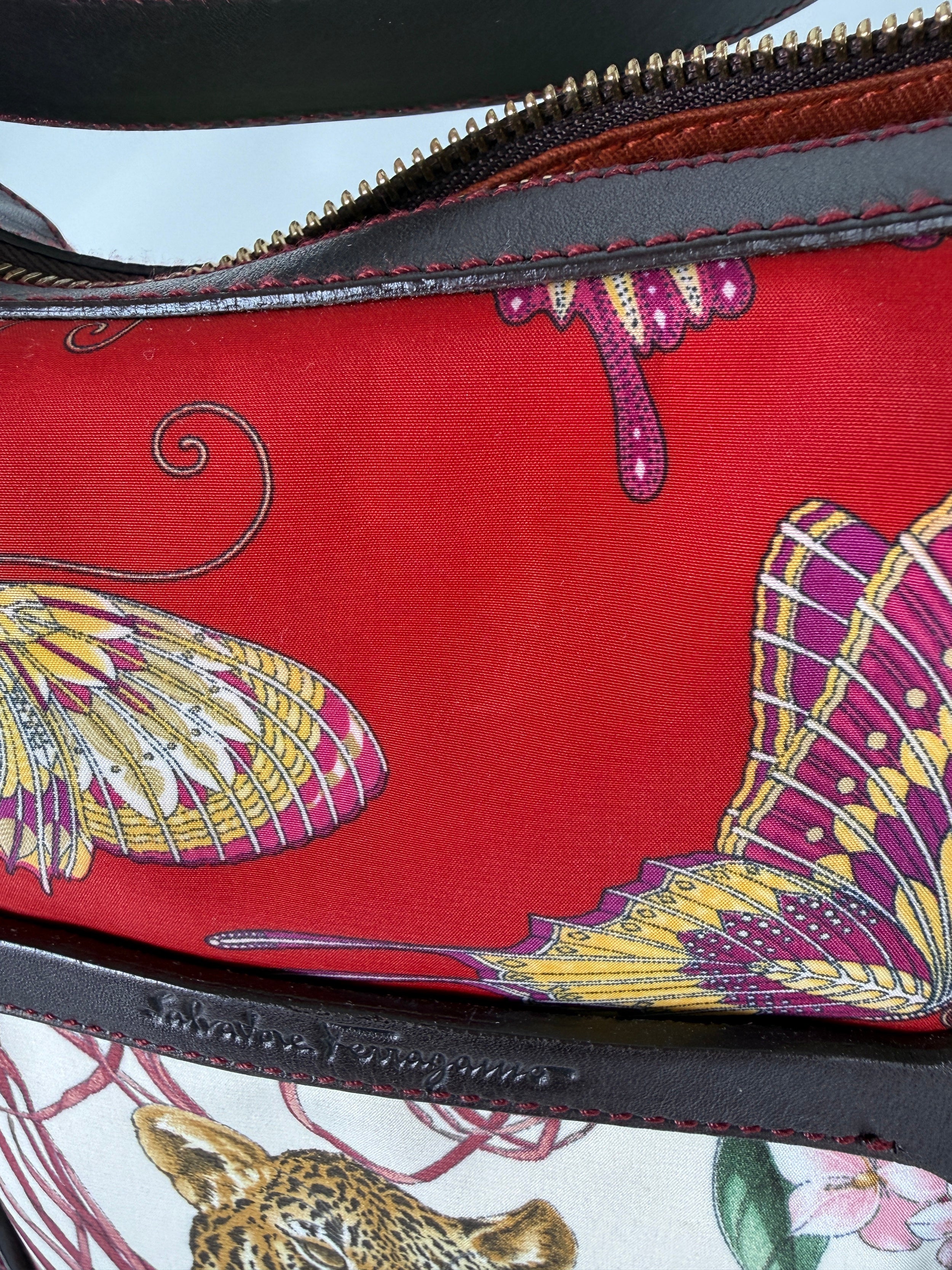 Salvatore Ferragamo Fiera Leopard Fabric Multicolor Print Shoulder