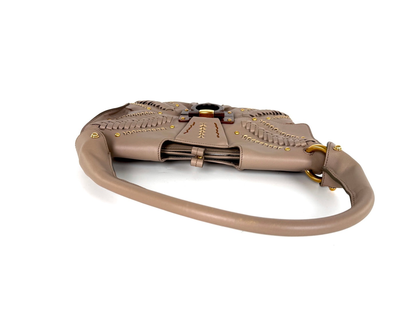 Salvatore Ferragamo Taupe Leather Whipstitch Shoulder Bag