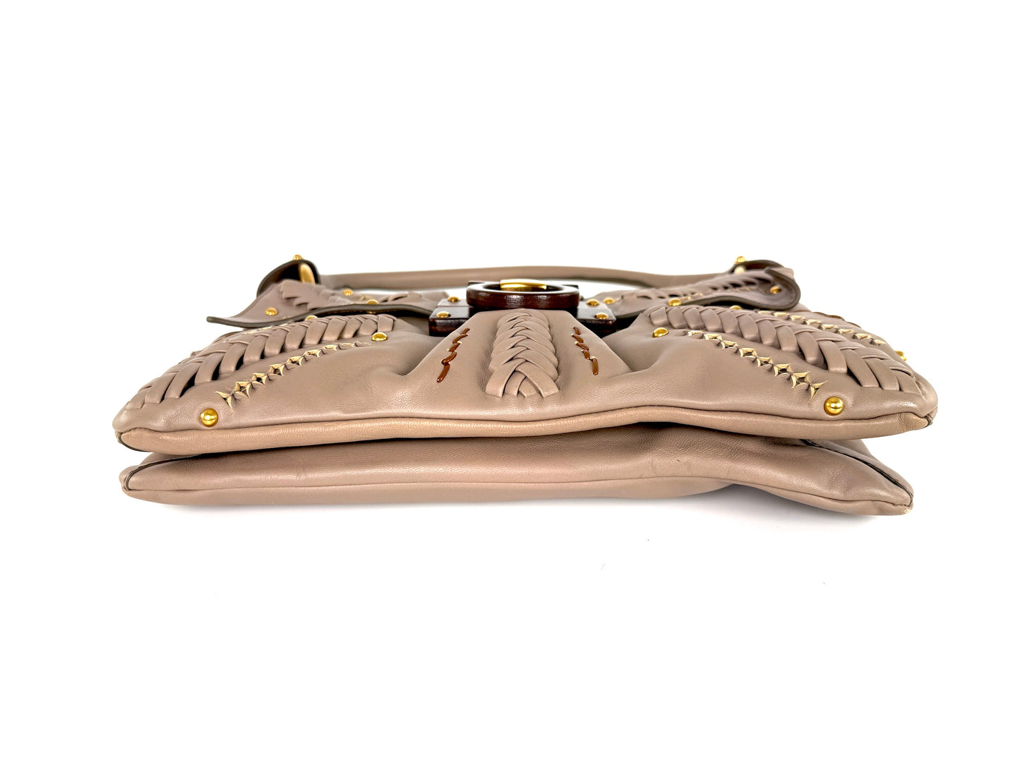 Salvatore Ferragamo Taupe Leather Whipstitch Shoulder Bag