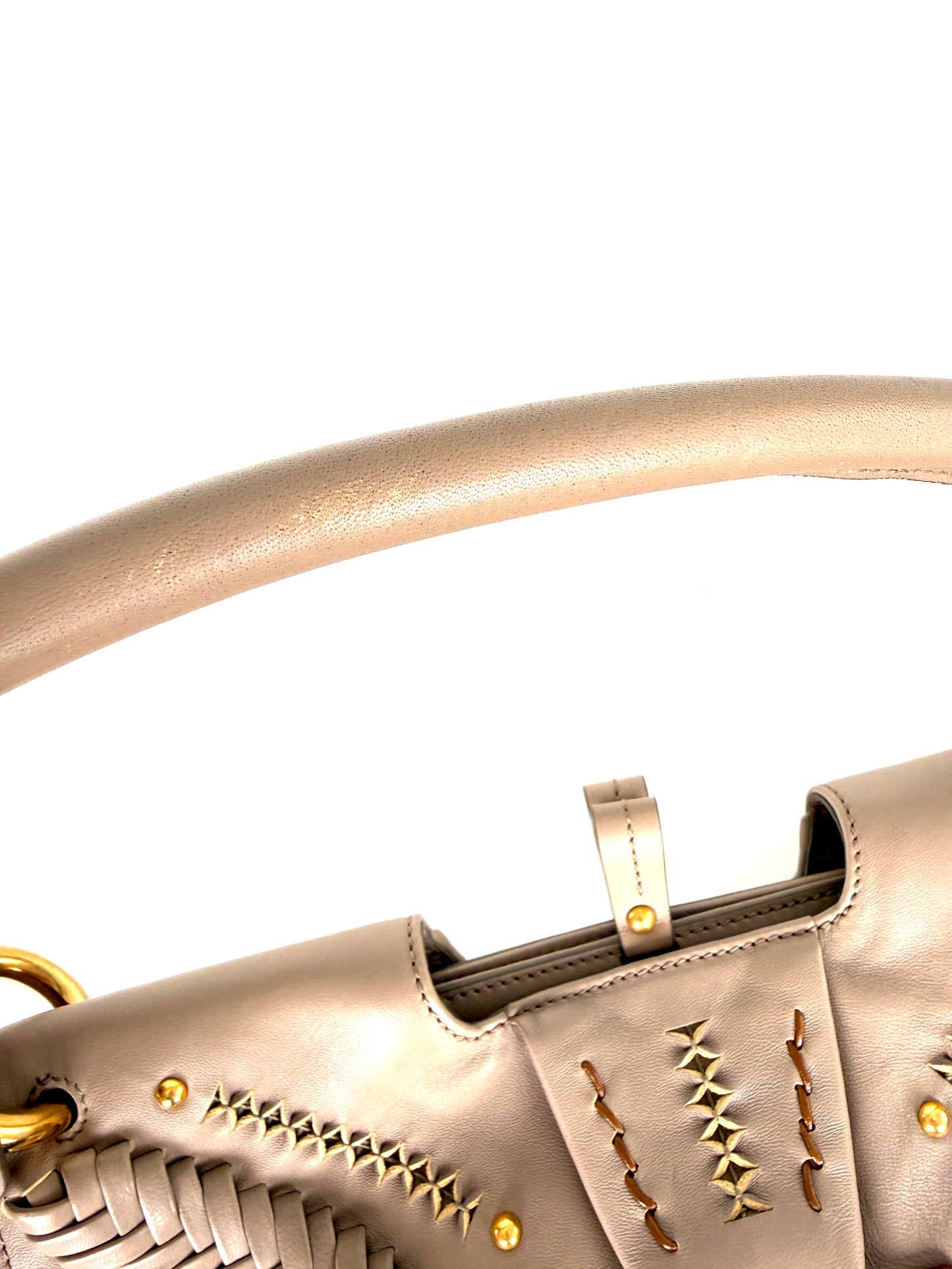 Salvatore Ferragamo Taupe Leather Whipstitch Shoulder Bag