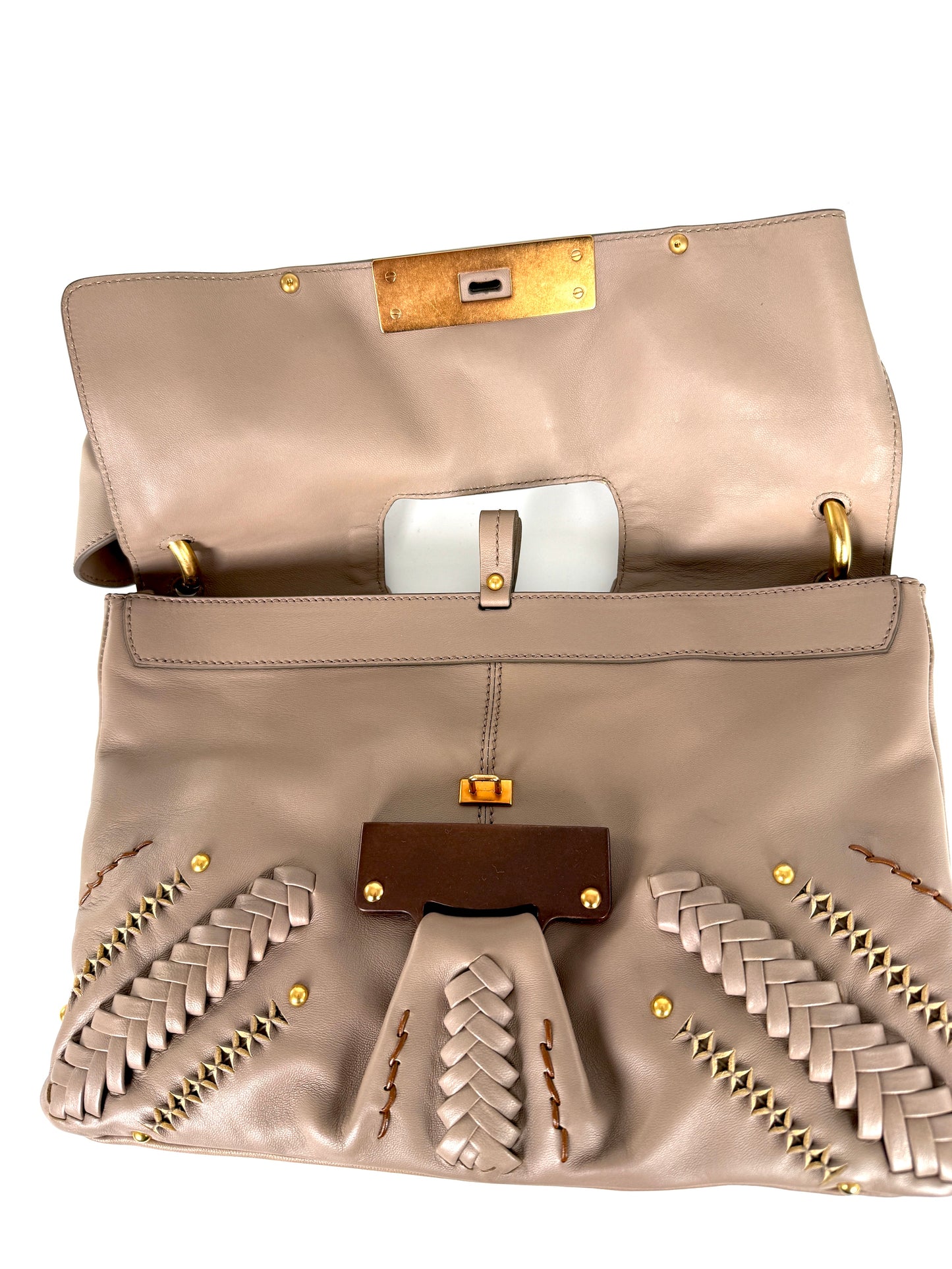 Salvatore Ferragamo Taupe Leather Whipstitch Shoulder Bag