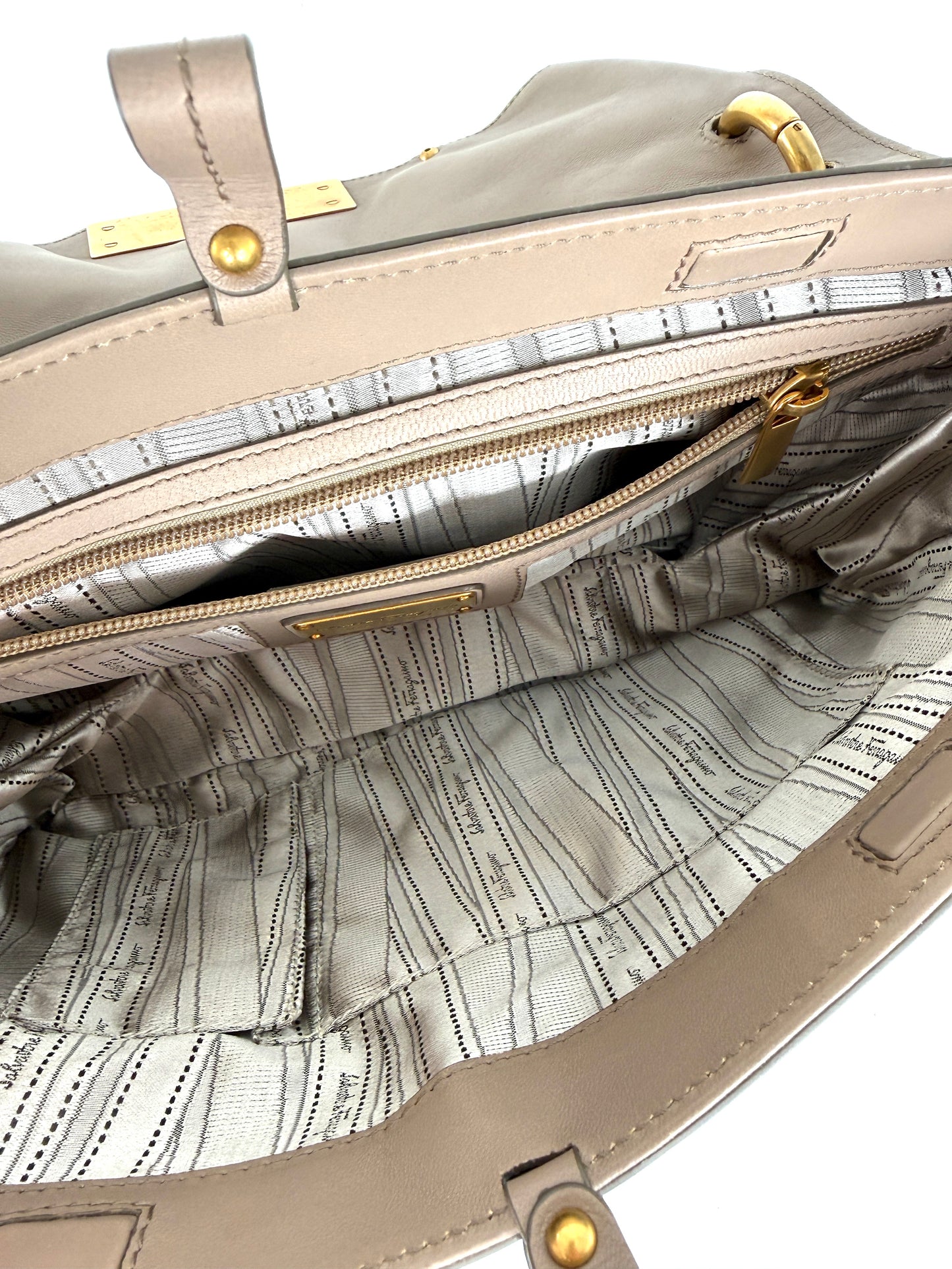 Salvatore Ferragamo Taupe Leather Whipstitch Shoulder Bag