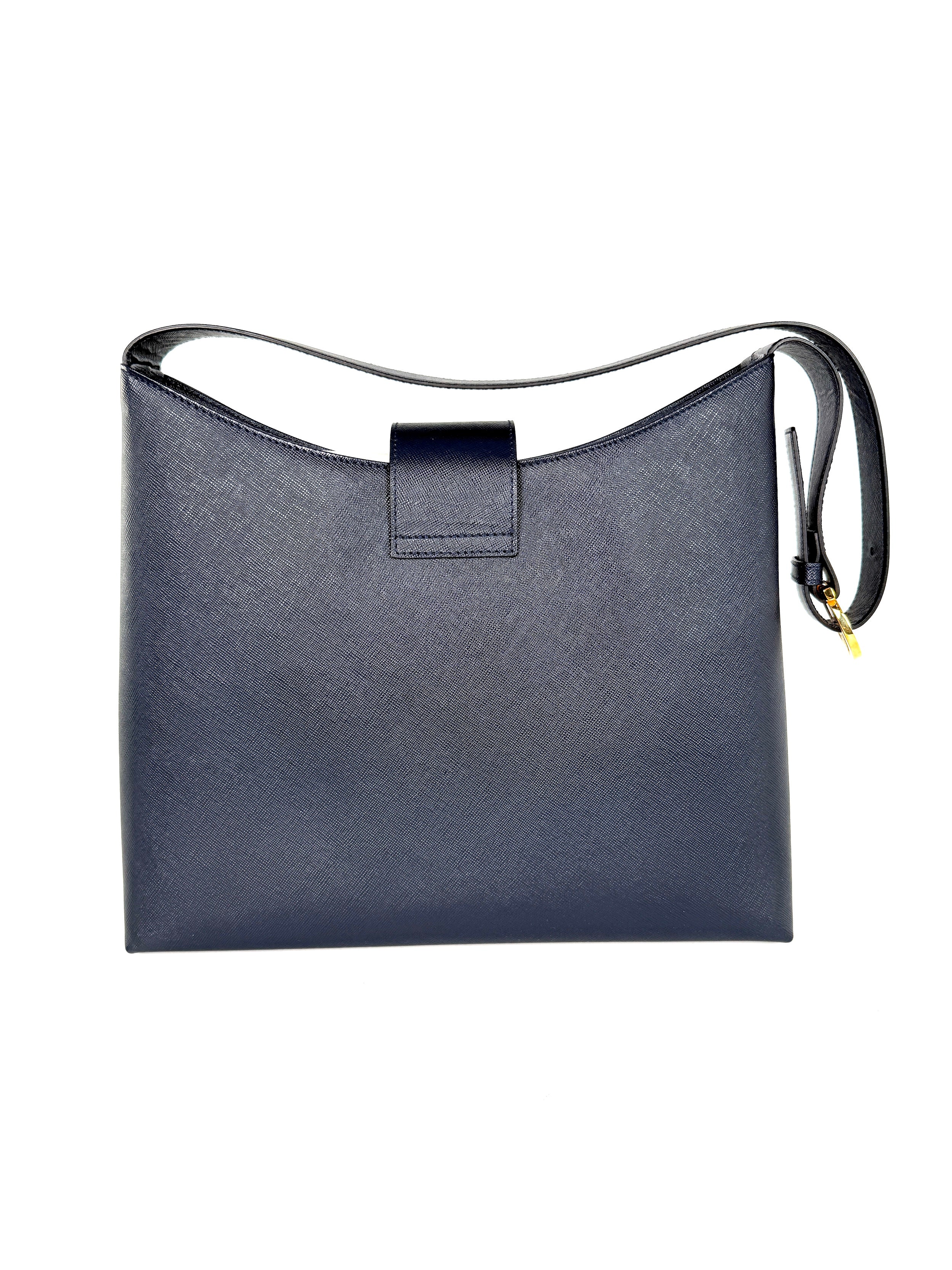 Salvatore Ferragamo Hammered Calfskin Trifolio Gancini Dark Navy