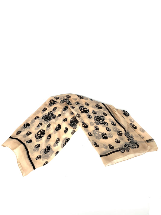 Alexander McQueen Skull Print Beige Black Silk Scarf