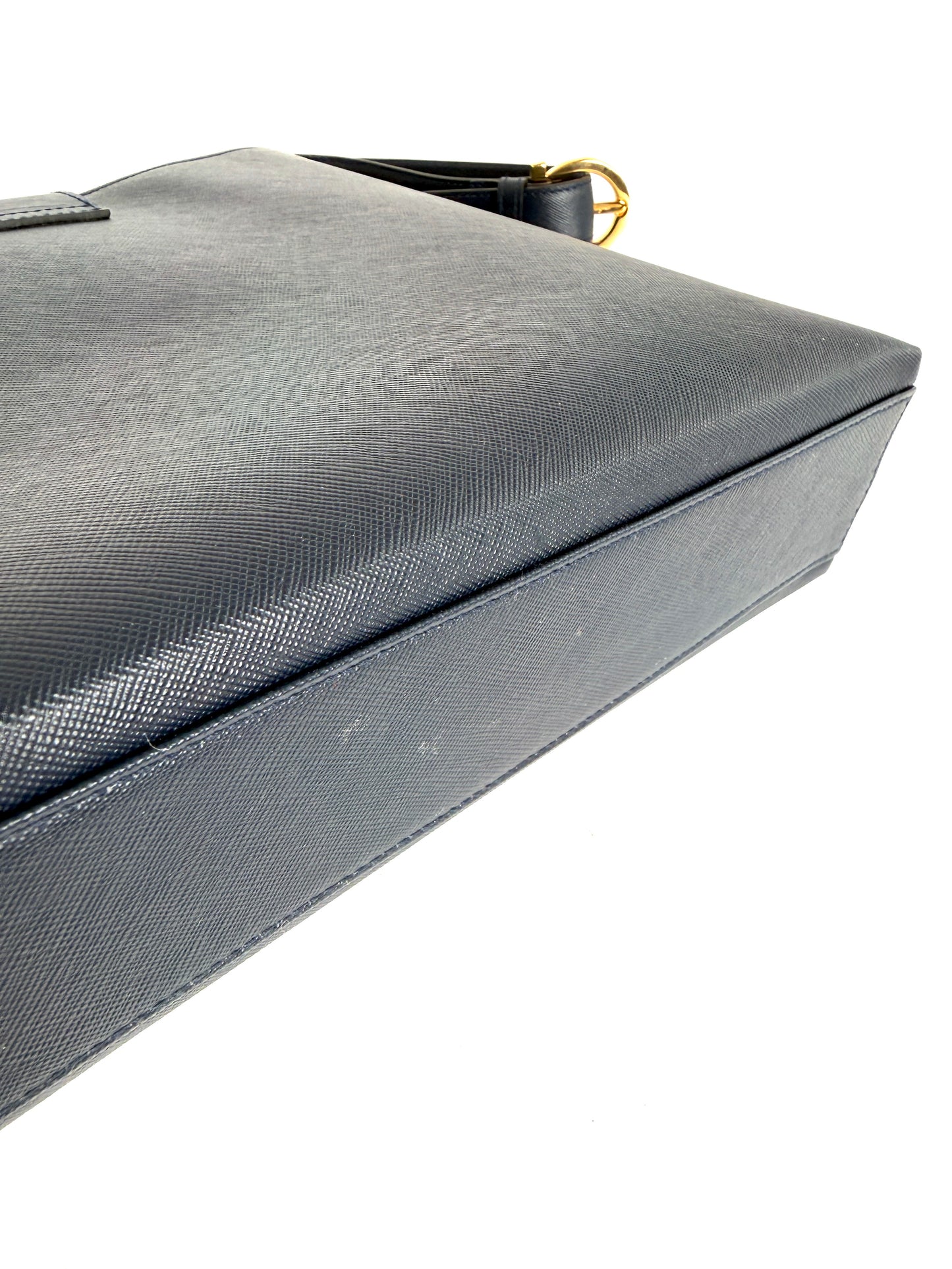 Salvatore Ferragamo Hammered Calfskin Trifolio Gancini Dark Navy Leather Shoulder Bag