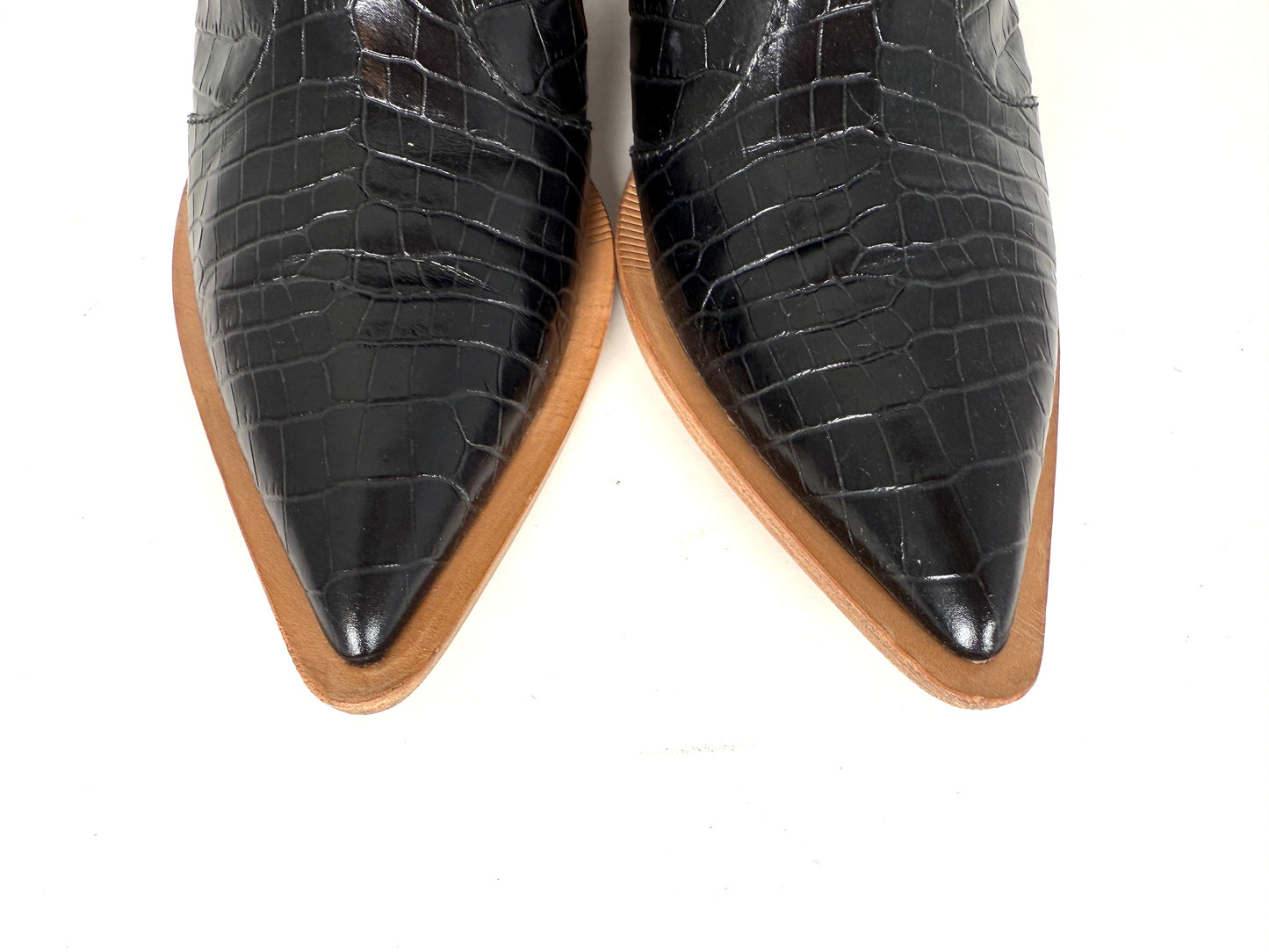 FENDI Black Animal Print Western Mid Calf Tronchetto Vitello Stampa Cocco Pointed Toe Boots 40, 9.5