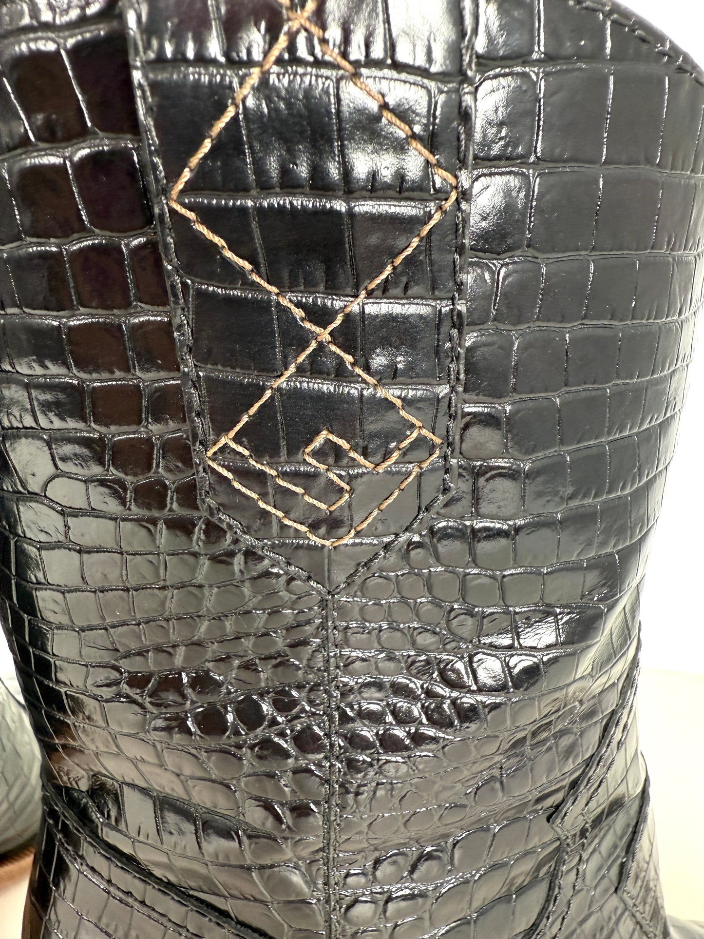 FENDI Black Animal Print Western Mid Calf Tronchetto Vitello Stampa Cocco Pointed Toe Boots 40, 9.5