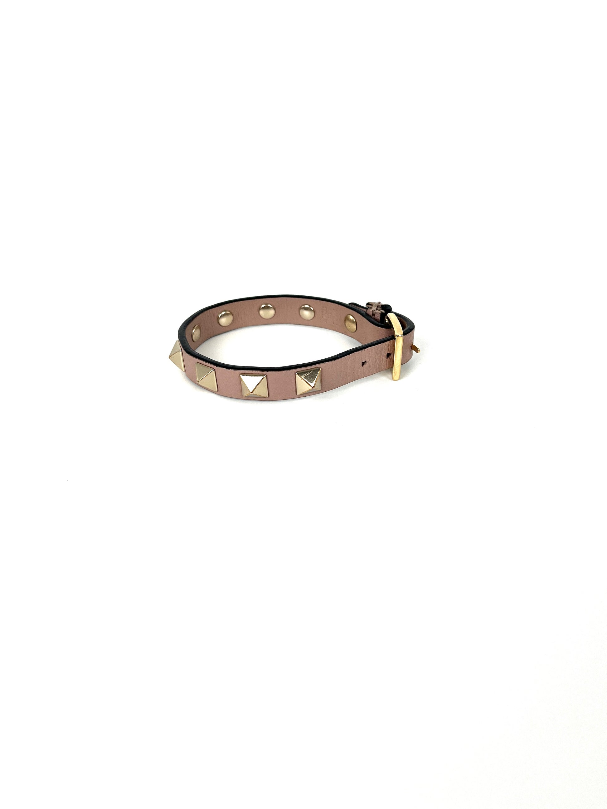  Valentino Poudre Beige Rockstud Leather Bracelet Designer Consignment near me