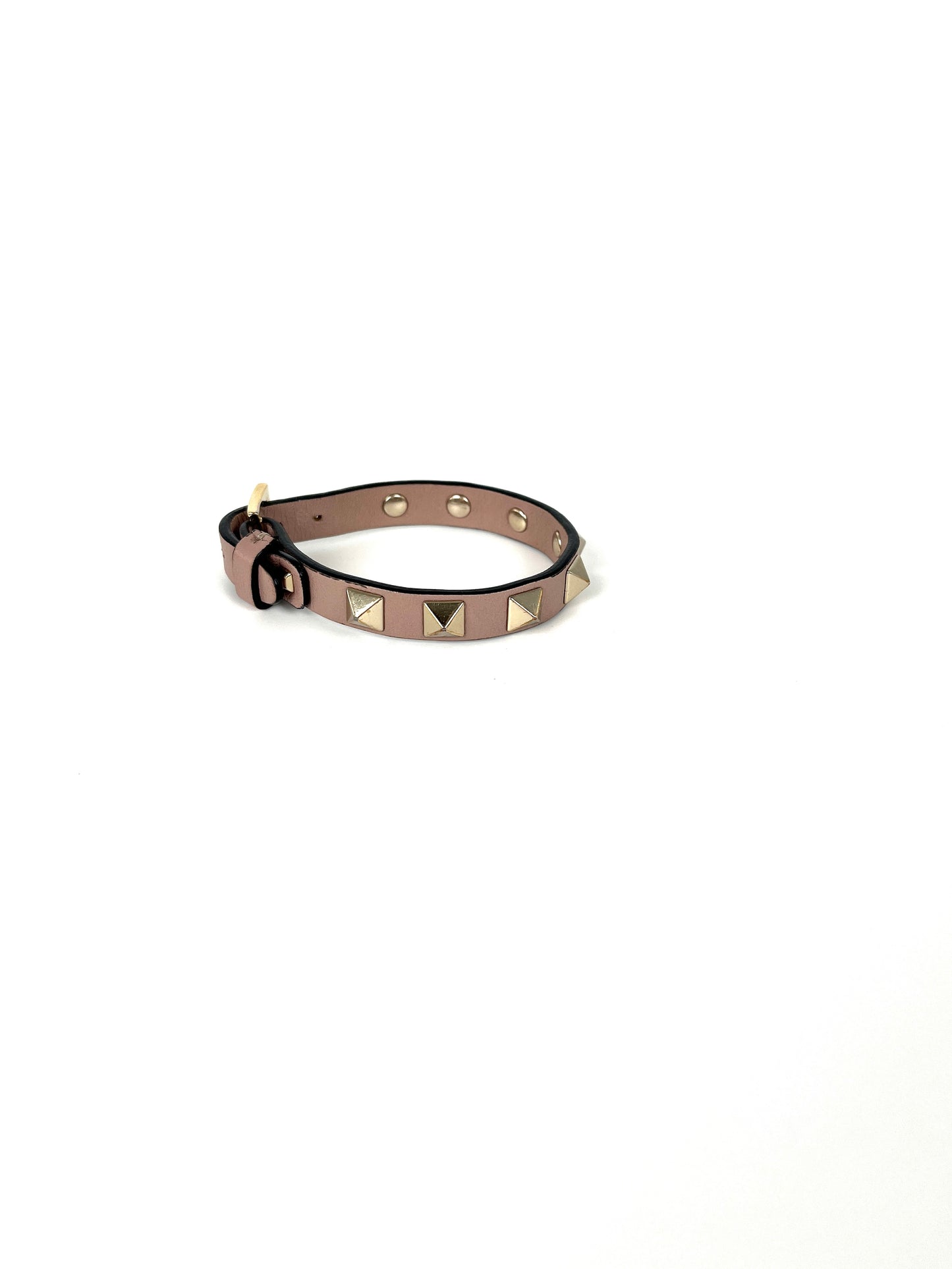 Valentino Poudre Beige Rockstud Leather Bracelet