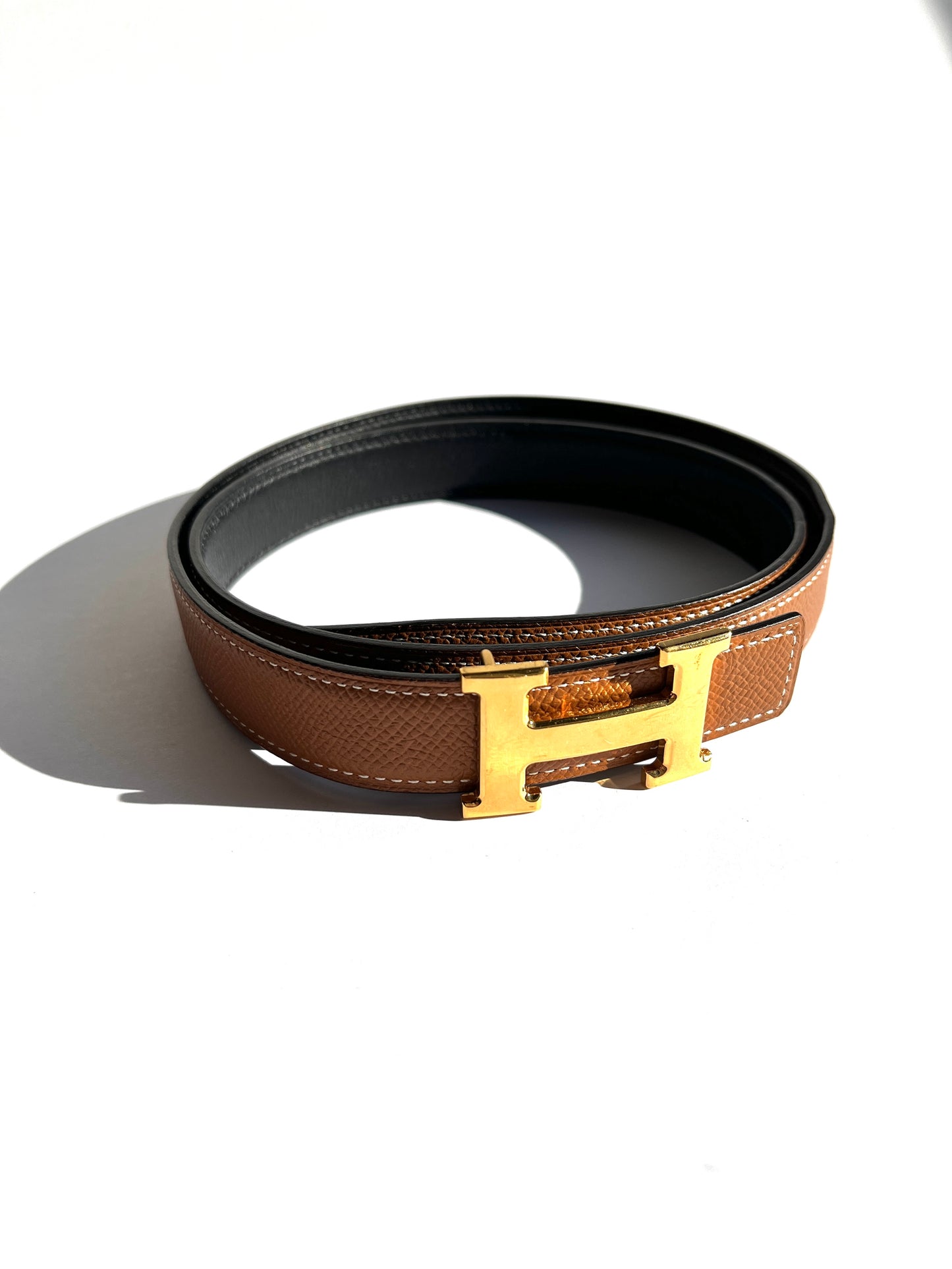 HERMES Mini H Reversible 24mm Gold Black Leather Belt Kit 85