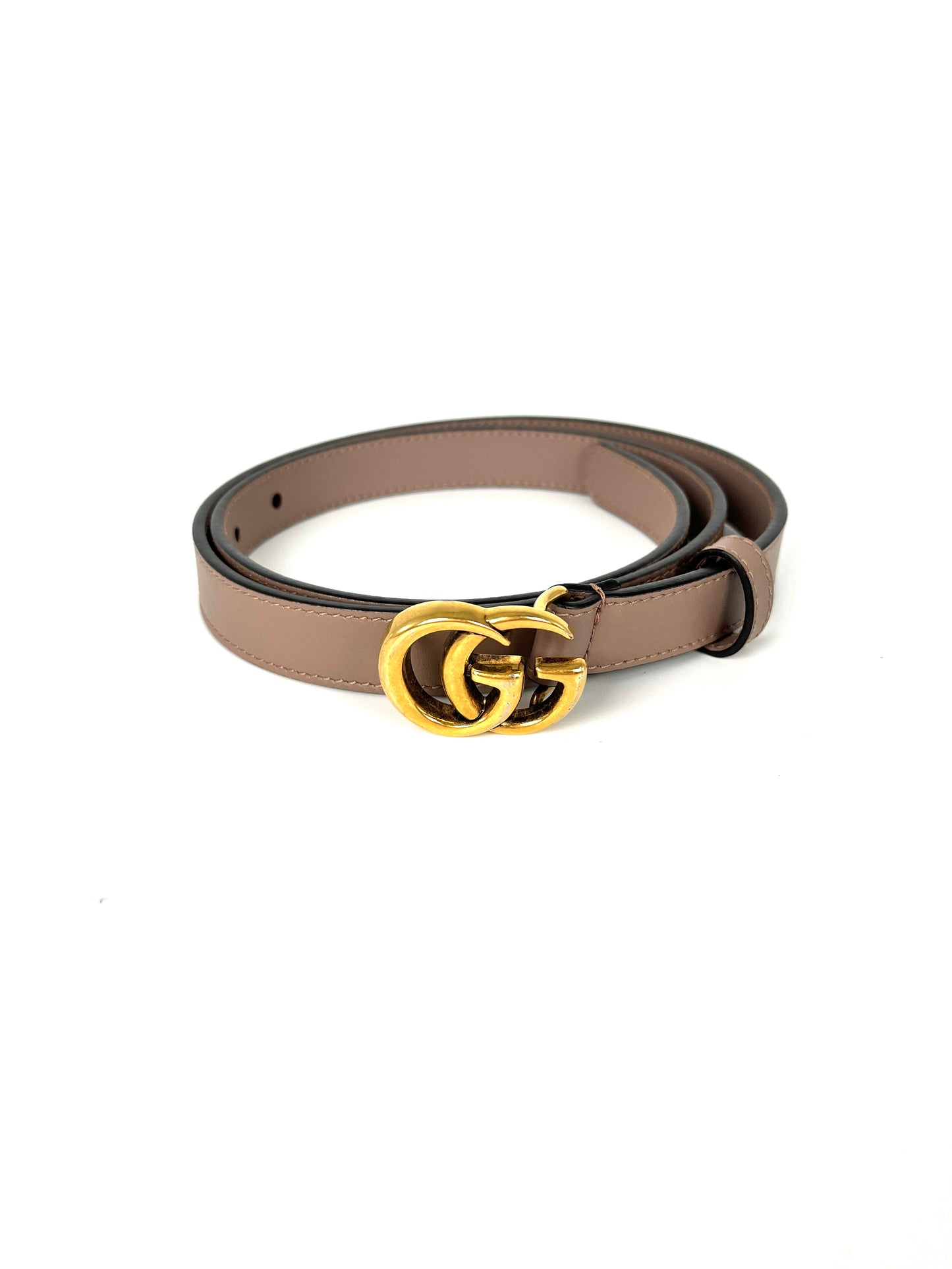 GUCCI Marmont Taupe Leather Double GG .8” Thin Skinny Belt 85 34