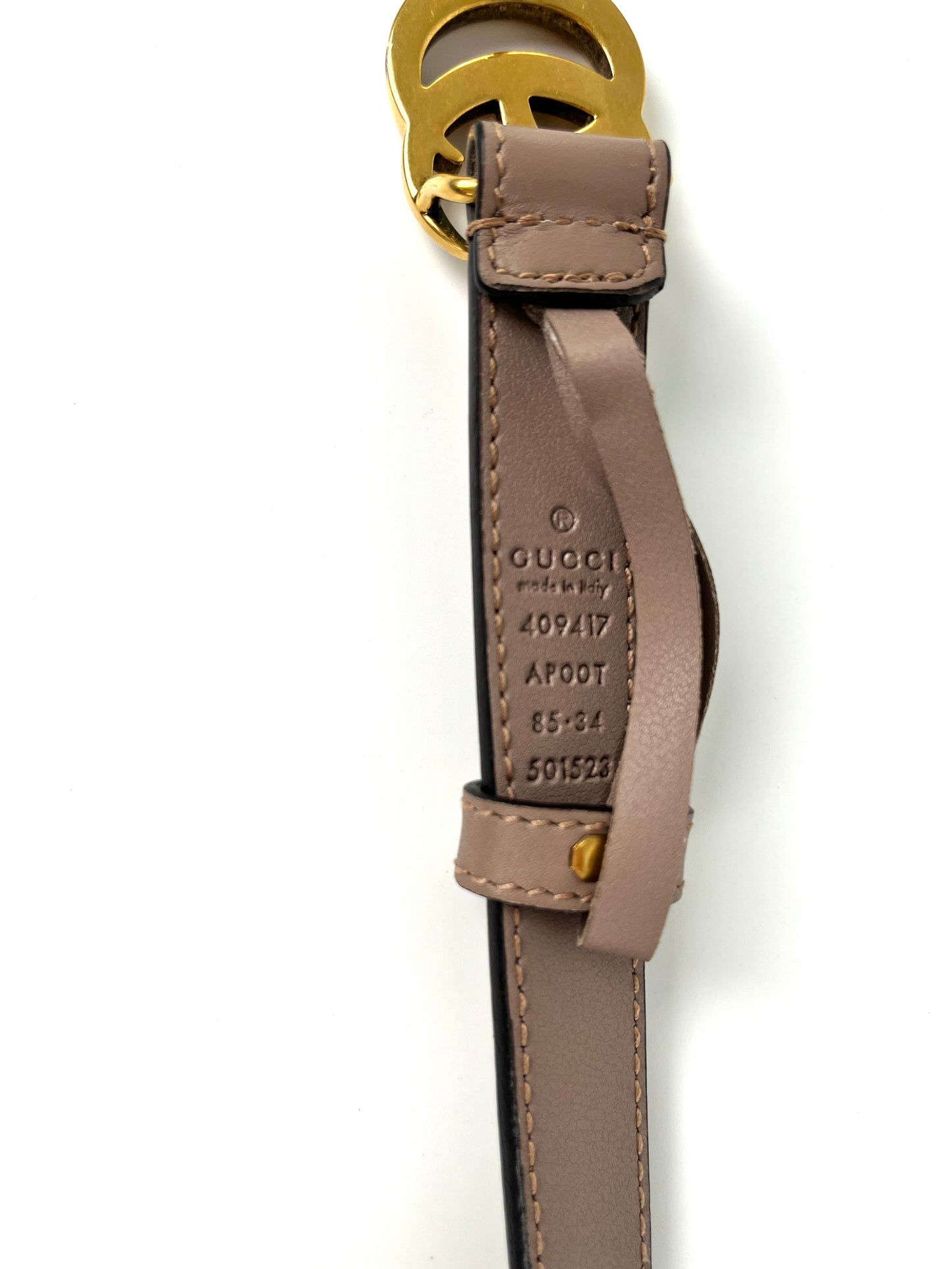 GUCCI Marmont Taupe Leather Double GG .8” Thin Skinny Belt 85 34