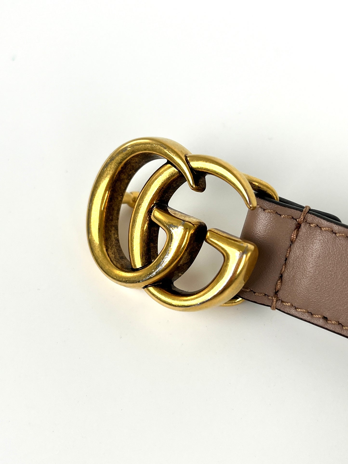 GUCCI Marmont Taupe Leather Double GG .8” Thin Skinny Belt 85 34