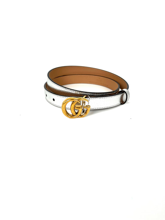 GUCCI Marmont Silver Leather Double GG .8” Thin Skinny Belt 80 32